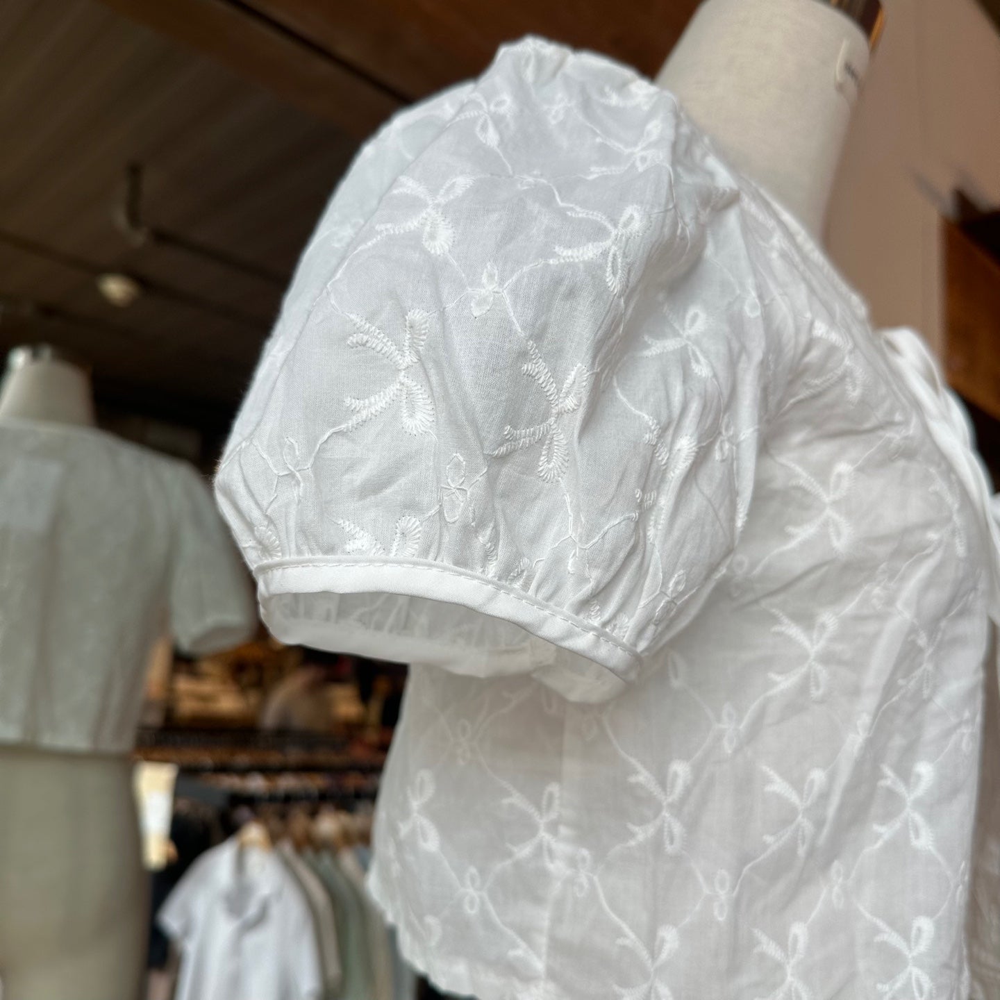 Sheer Tie Front Puff Sleeve Blouse with Bow Print