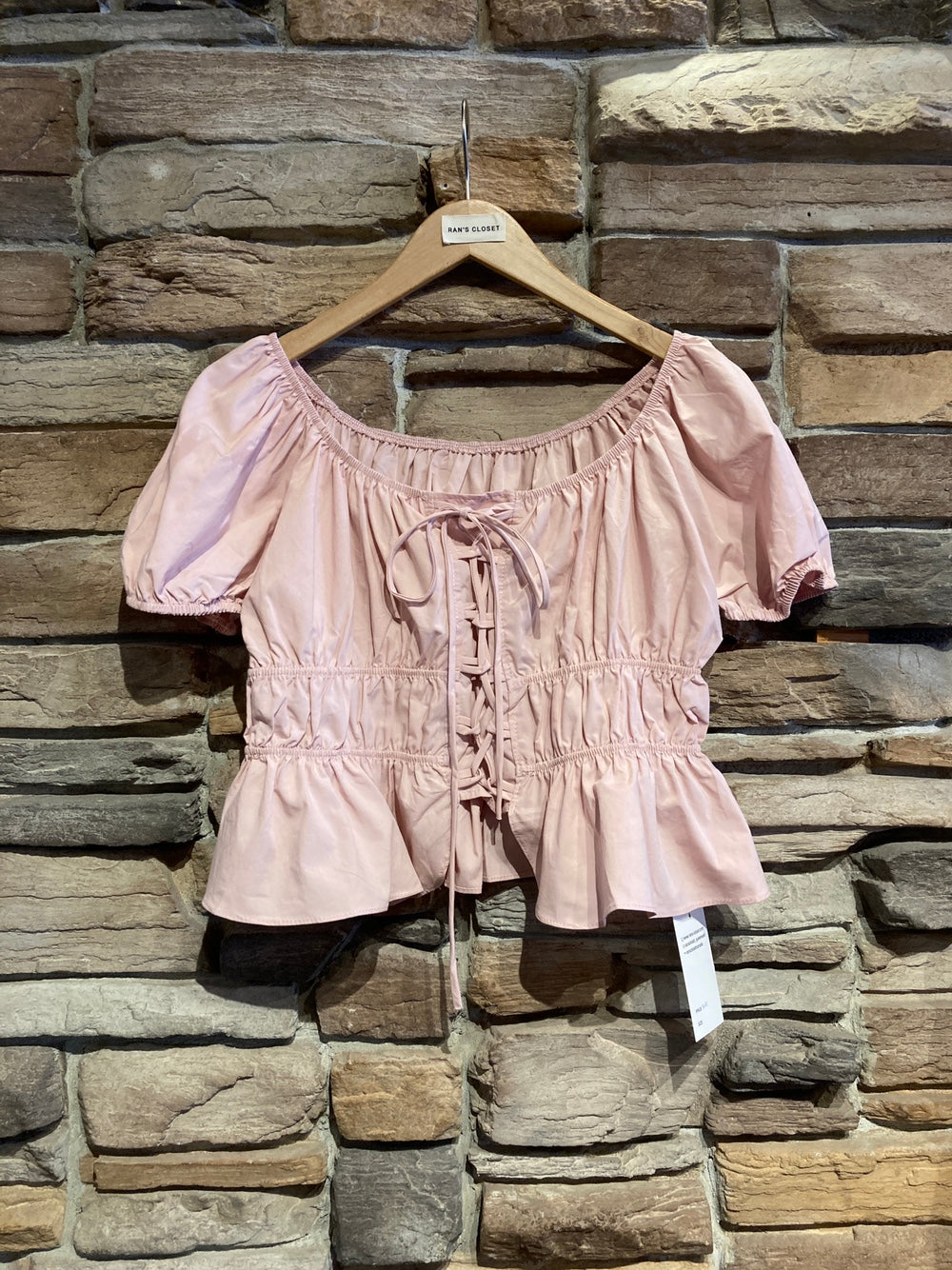 White Puff Sleeve Blouse with Lace up Detail