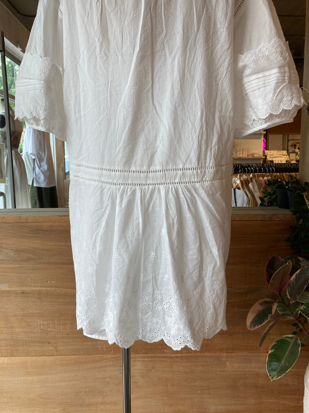 White Eyelet Detail Tunic Dress with Slip