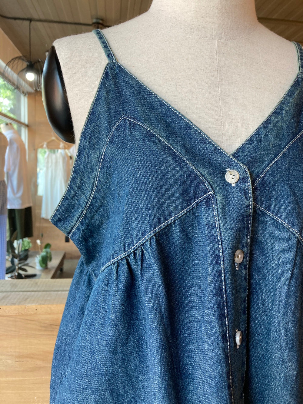 Button Front Denim Tank Top
