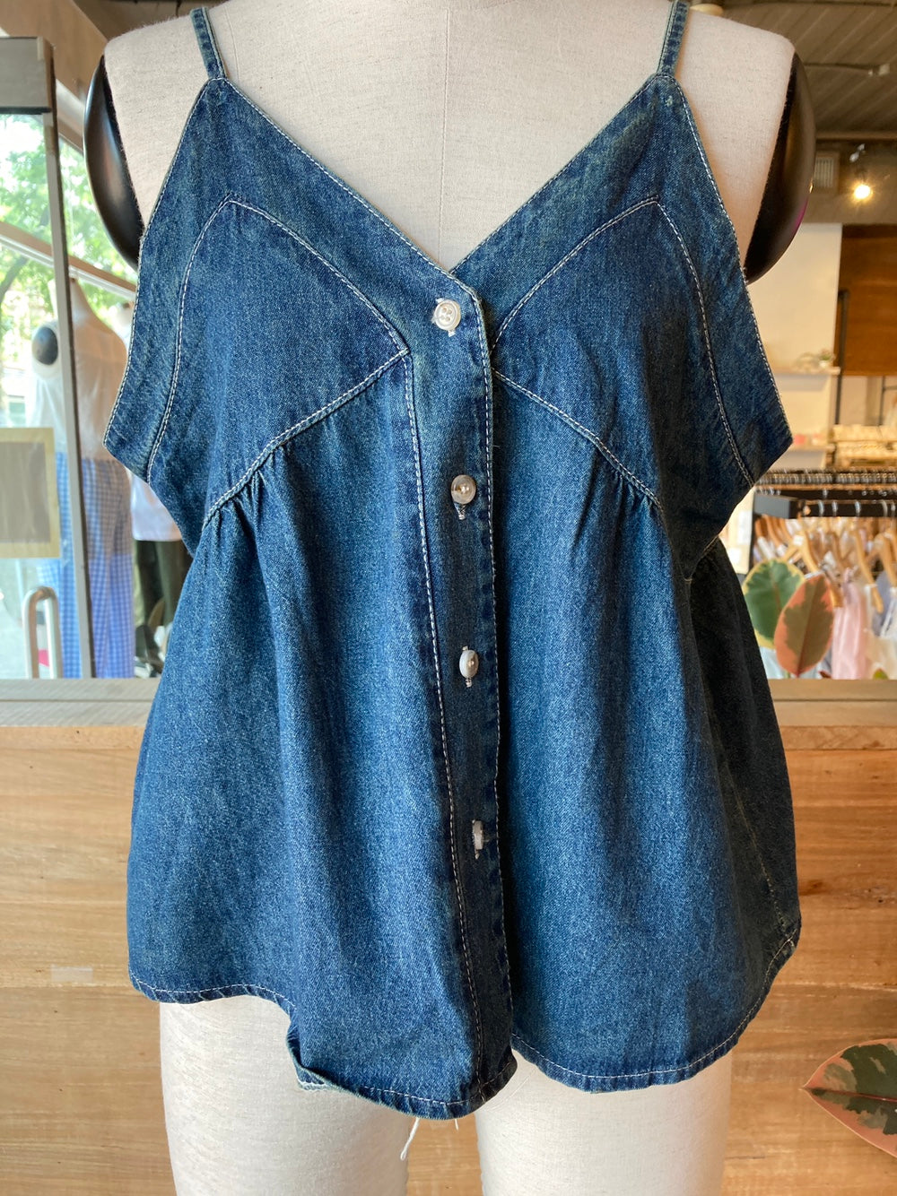 Button Front Denim Tank Top