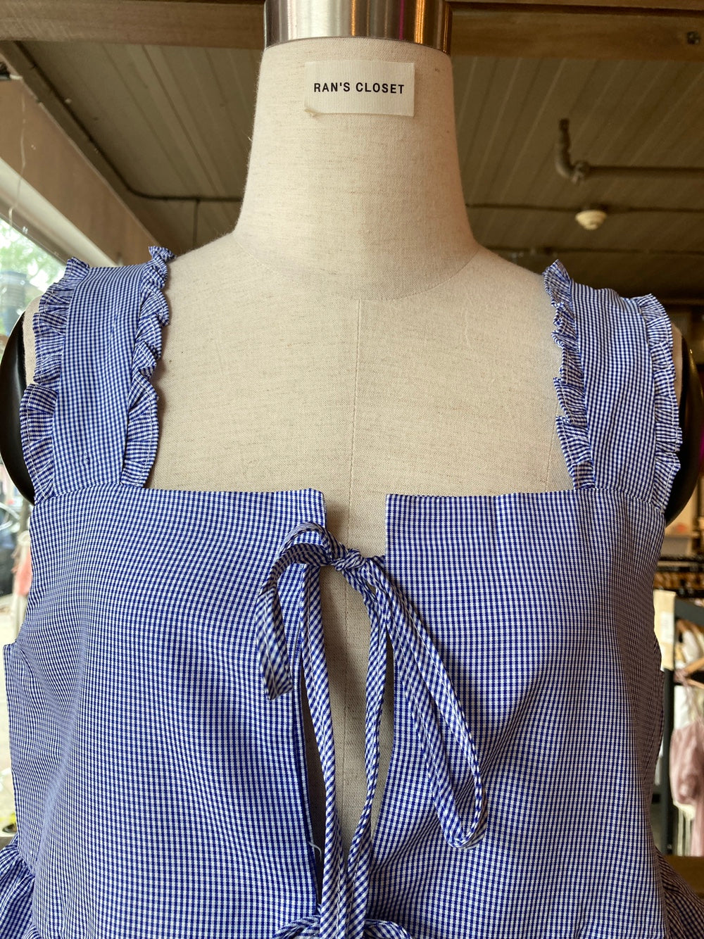 Gingham Tie Front Blouse