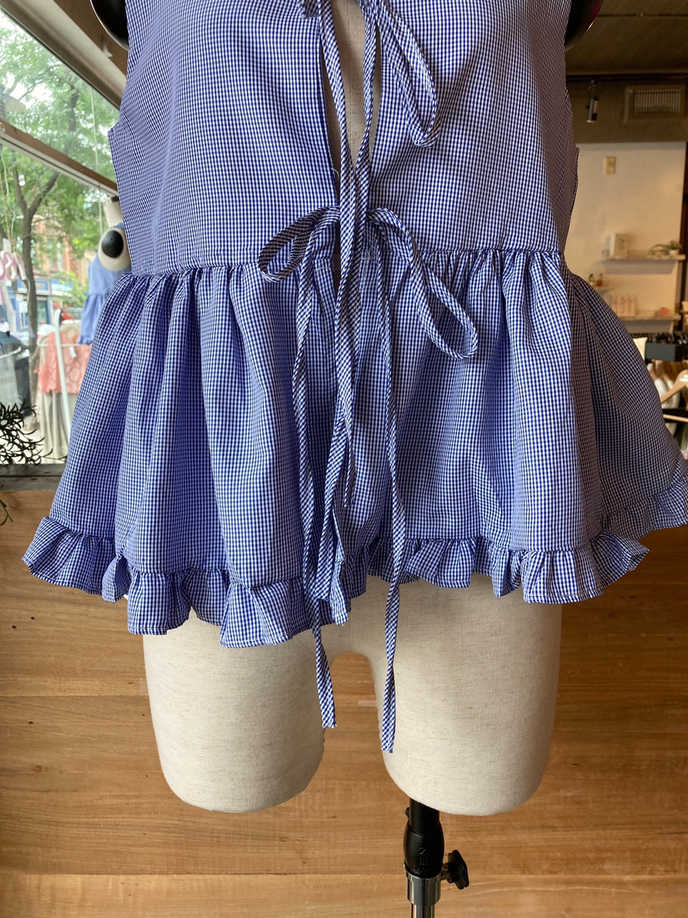 Gingham Tie Front Blouse