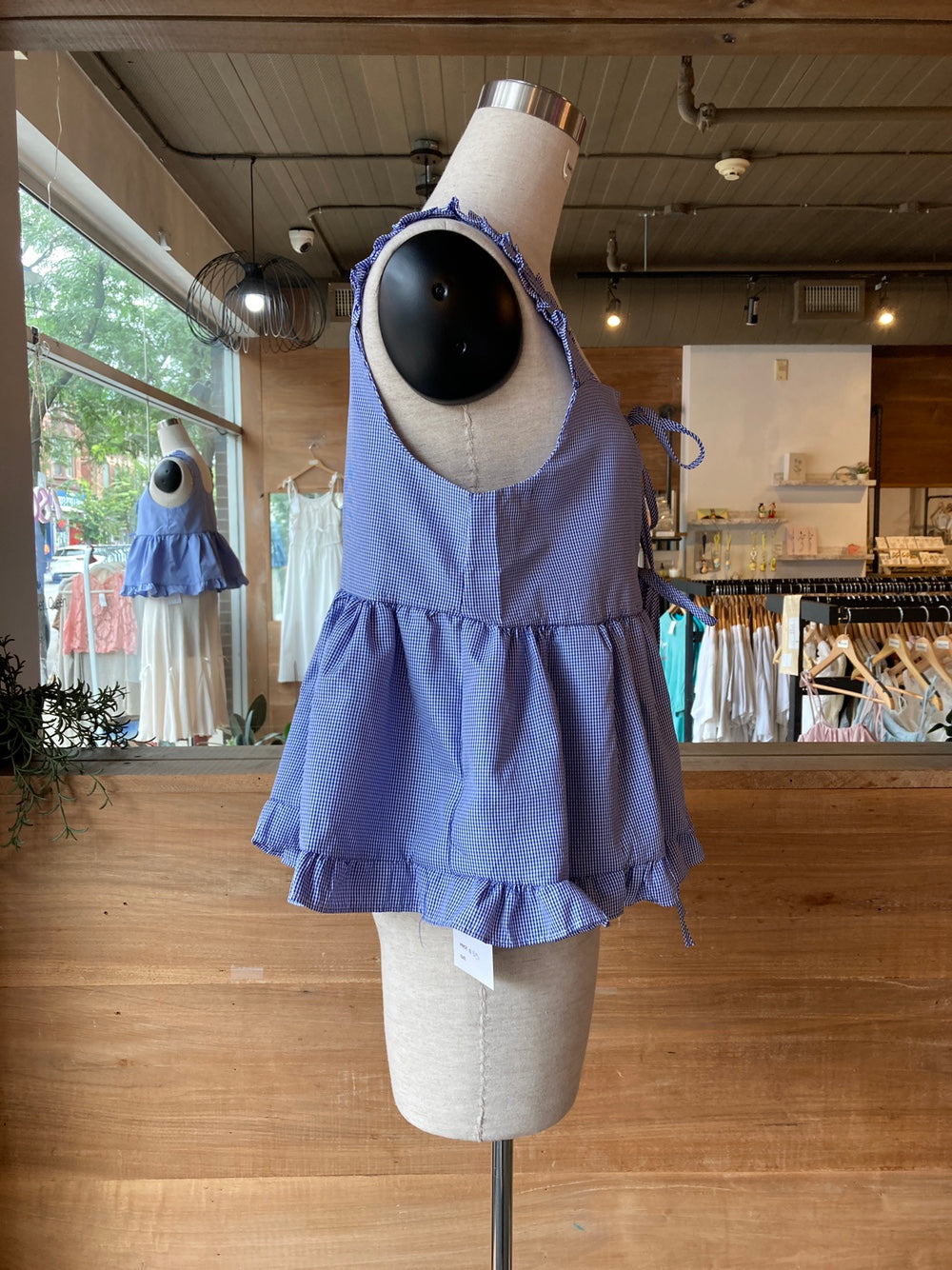 Gingham Tie Front Blouse