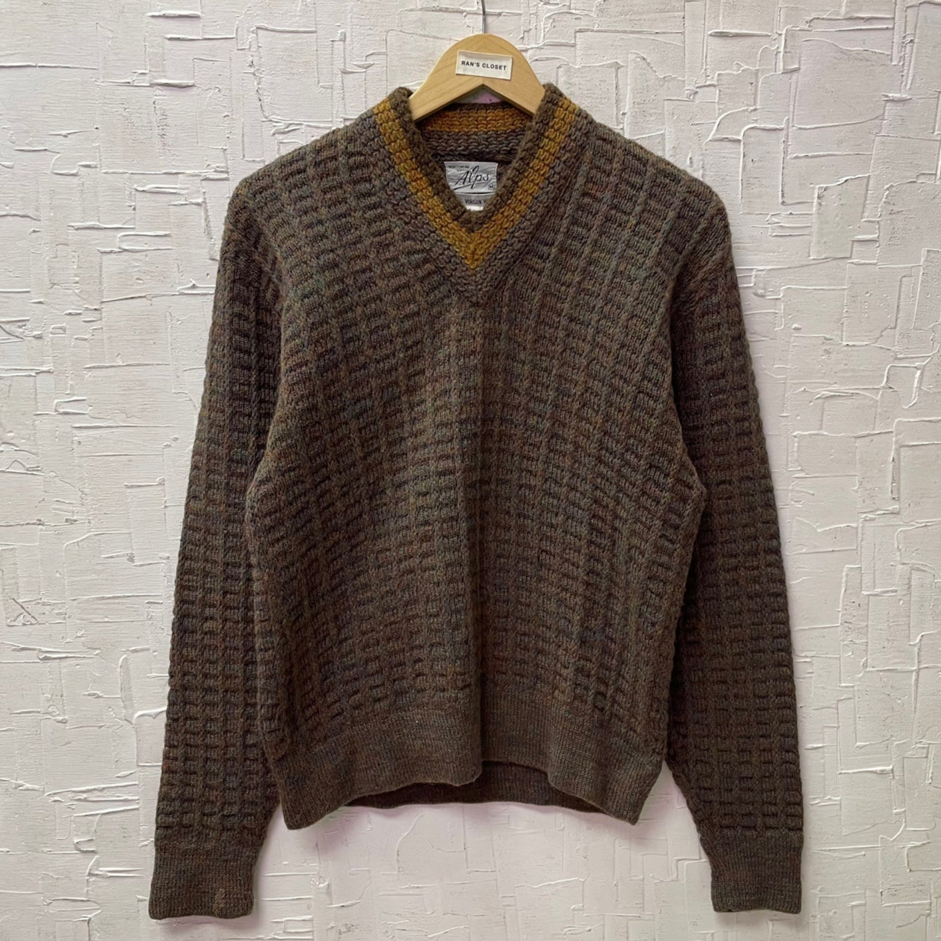 Vintage Sportswear By Alps Brown V-Neck Wool Sweater