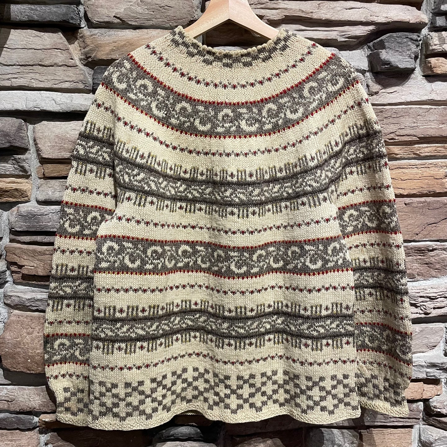 Vintage Grey and Ivory Hand Knit Nordic Wool Patterned Cardigan