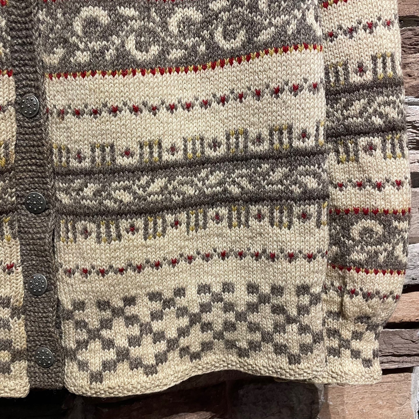 Vintage Grey and Ivory Hand Knit Nordic Wool Patterned Cardigan