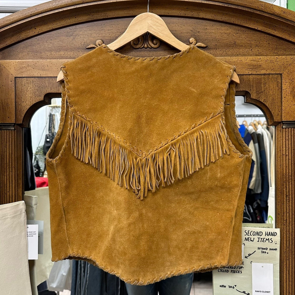 Vintage Brown Leather Suede Fringe Vest
