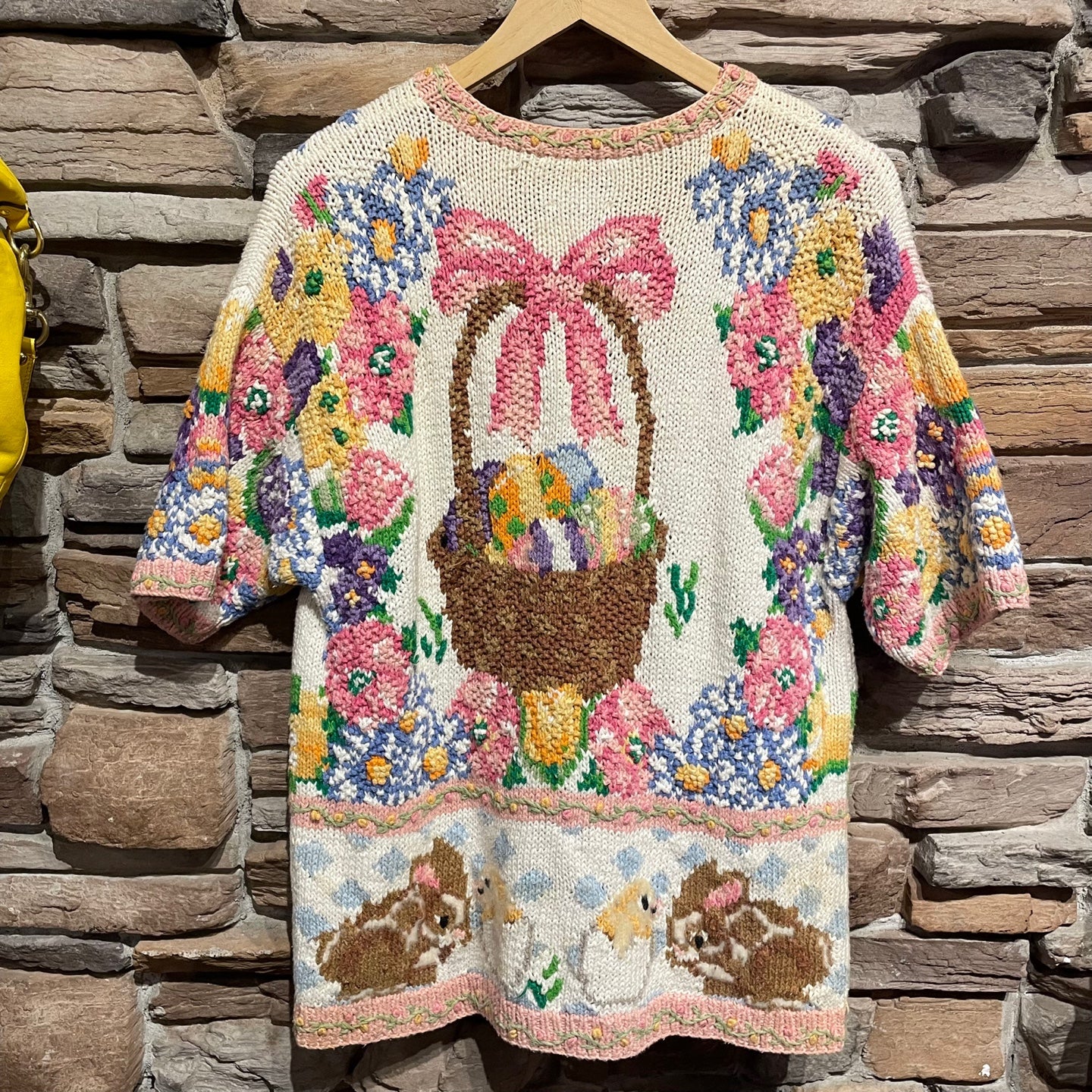 Vintage Susan Bristol Easter Themed Hand Embroidered Short Sleeve Sweater