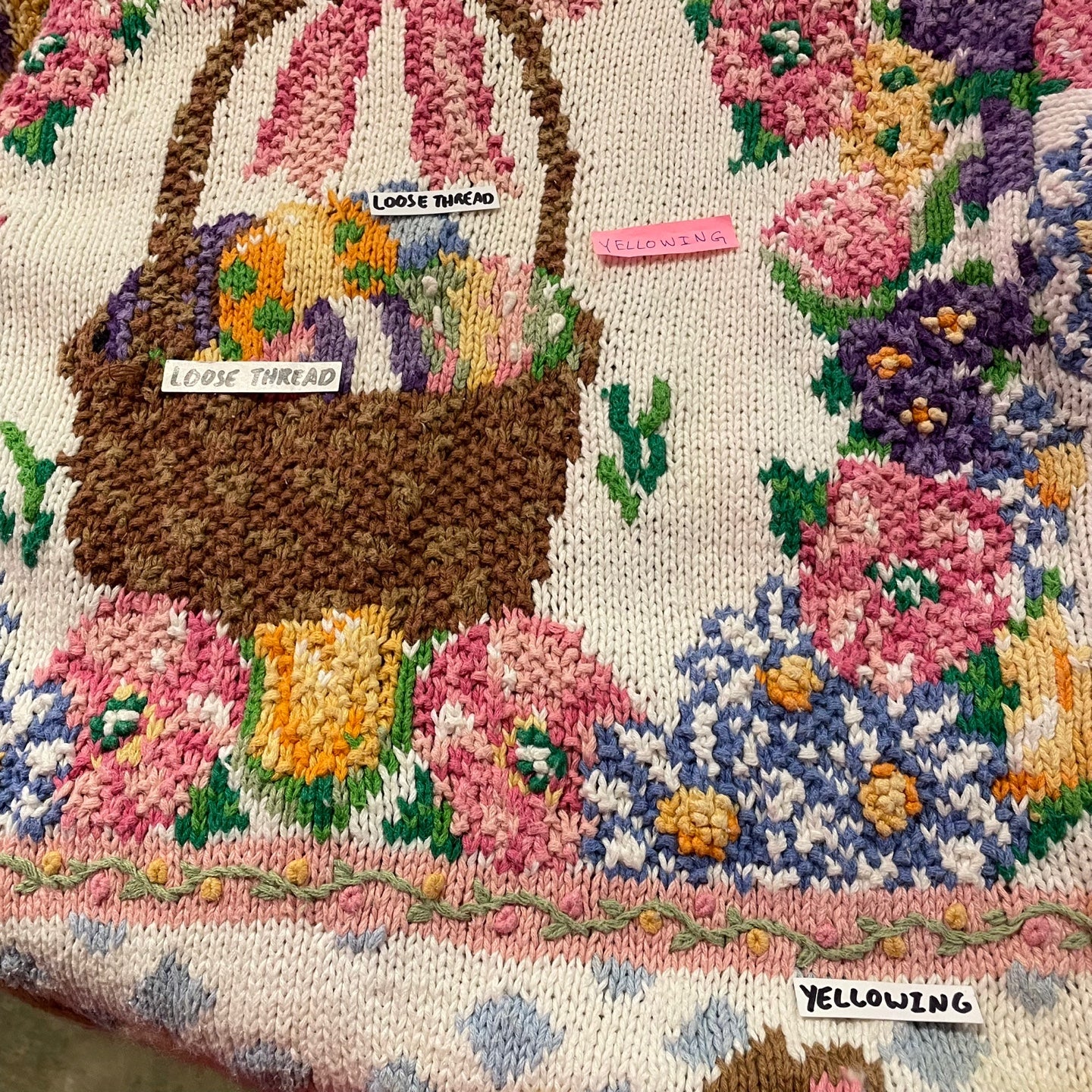Vintage Susan Bristol Easter Themed Hand Embroidered Short Sleeve Sweater