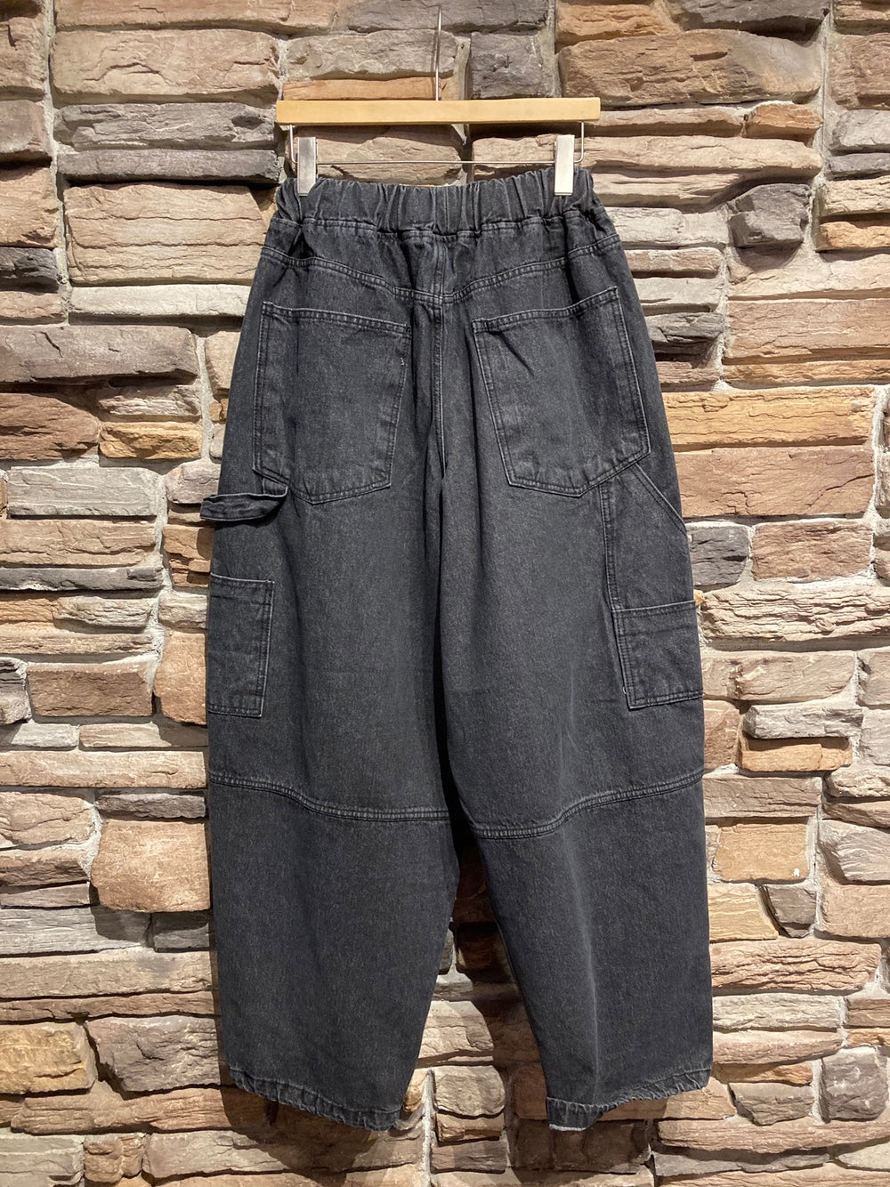 Drawstring Waist Wide Leg Denim Cargo Pants