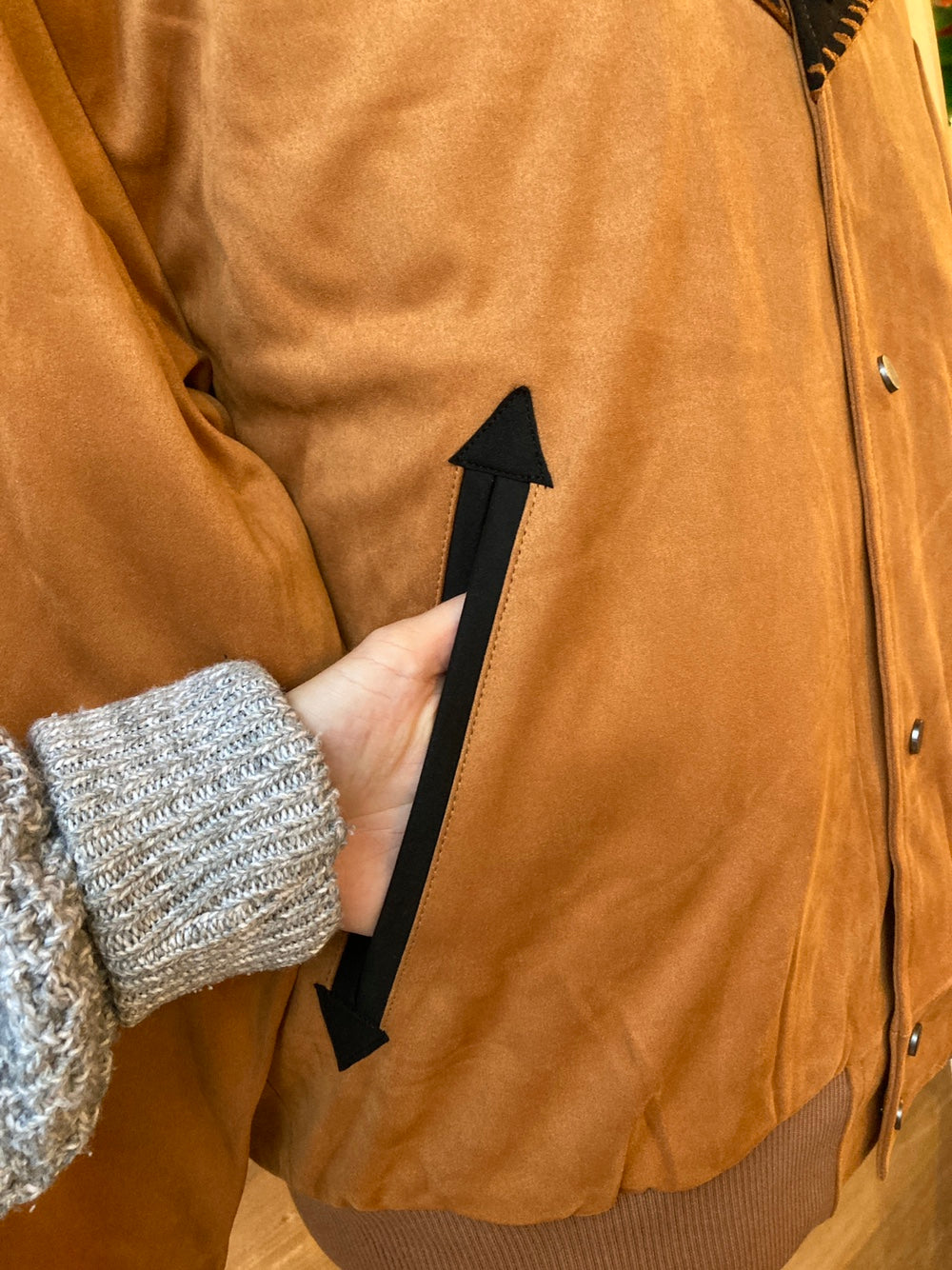 Men's Vegan Suede Western Style Bomber Jacket
