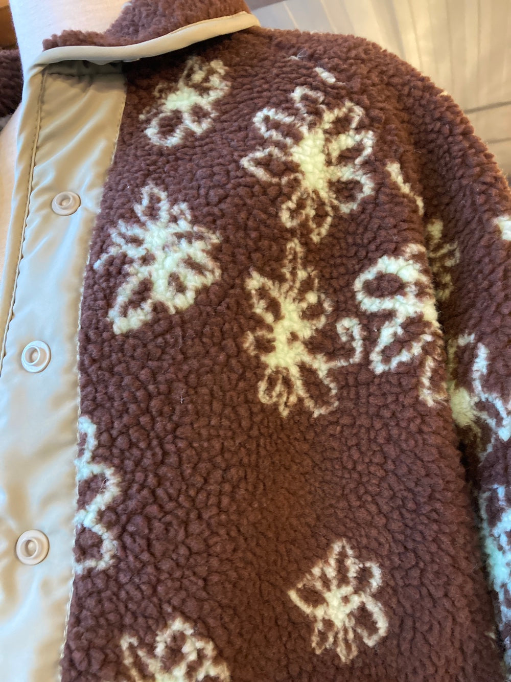 Reversible Floral Pattern Sherpa Jacket