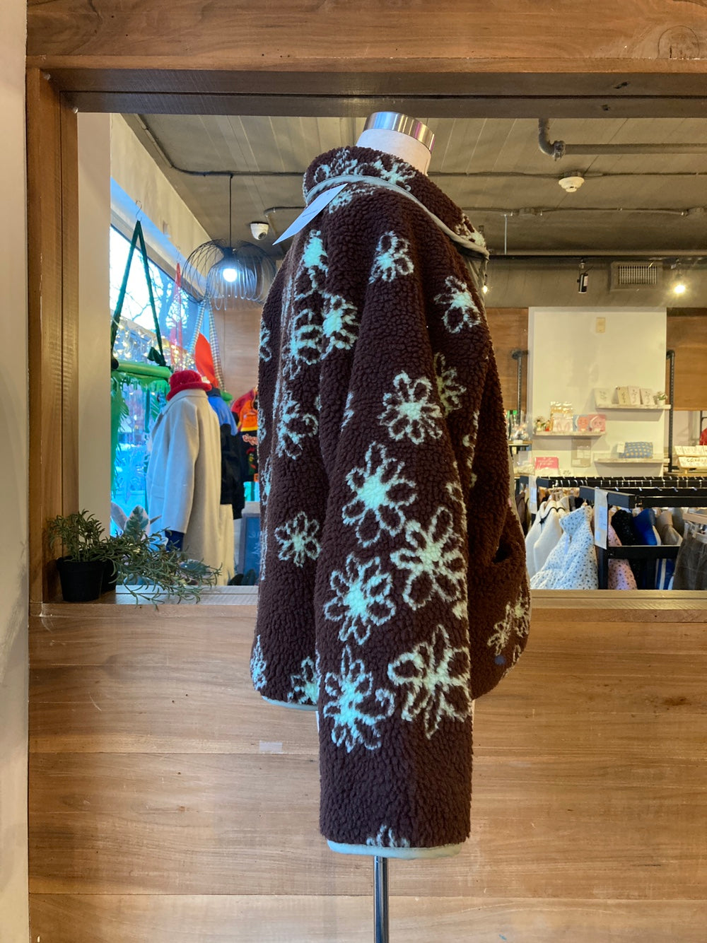Reversible Floral Pattern Sherpa Jacket