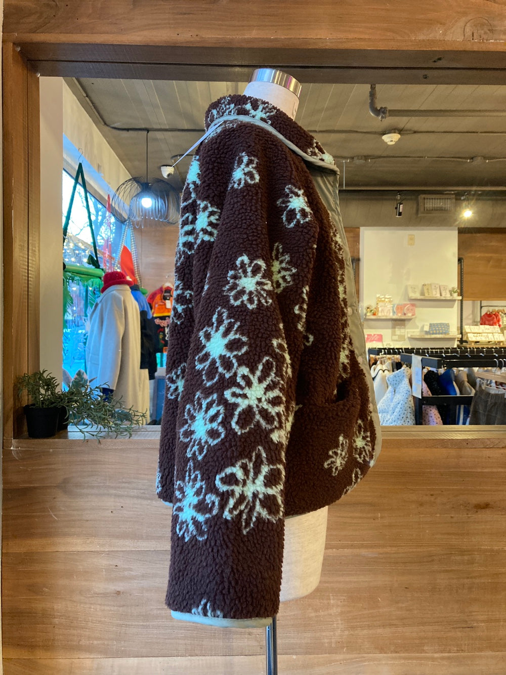 Reversible Floral Pattern Sherpa Jacket