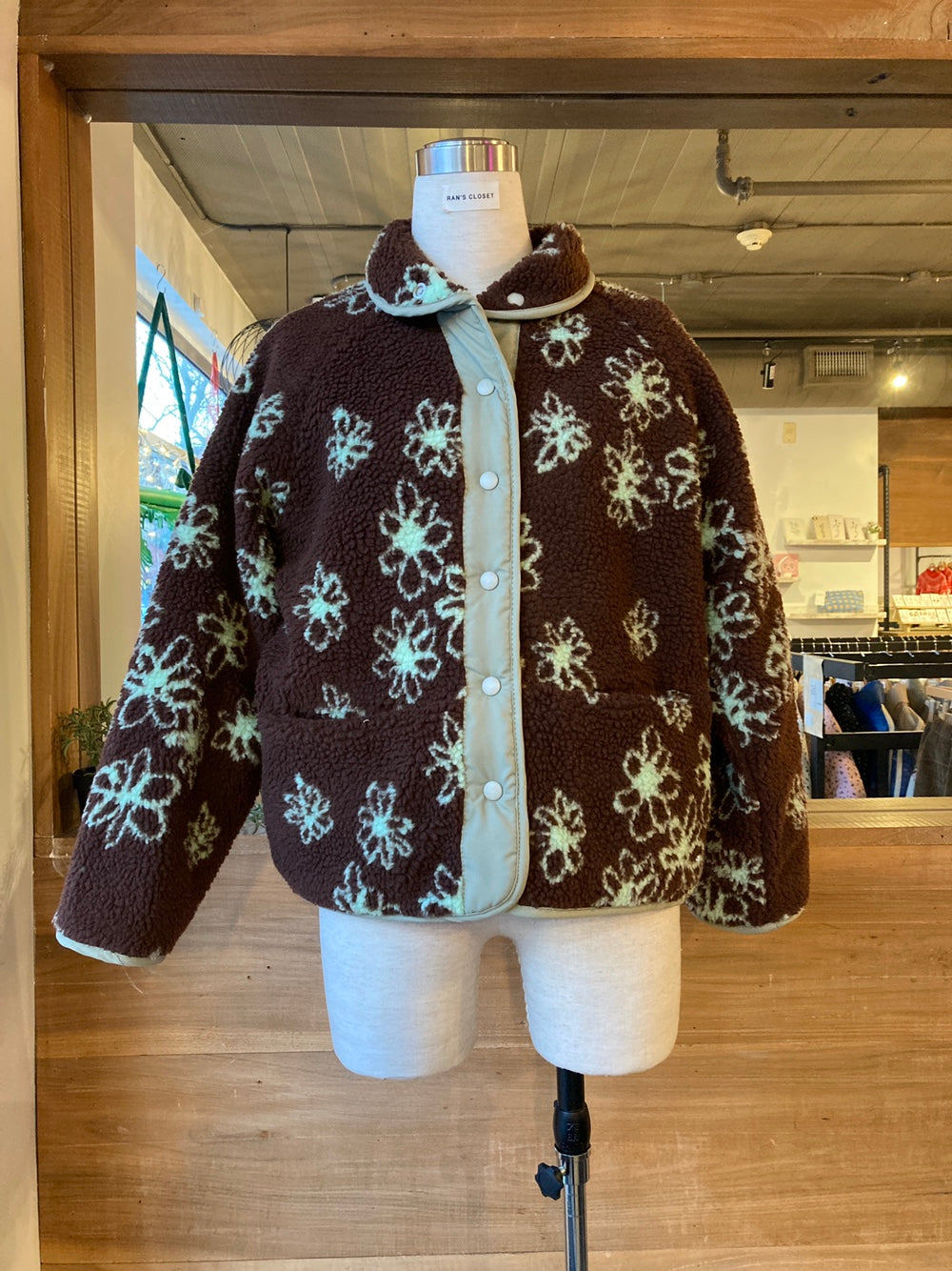 Reversible Floral Pattern Sherpa Jacket