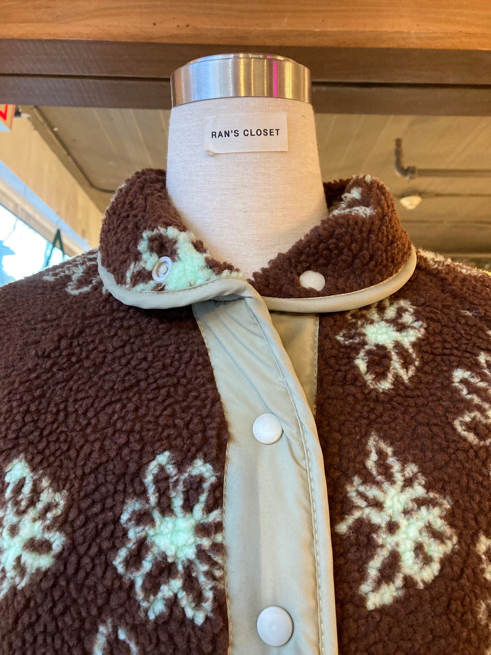 Reversible Floral Pattern Sherpa Jacket