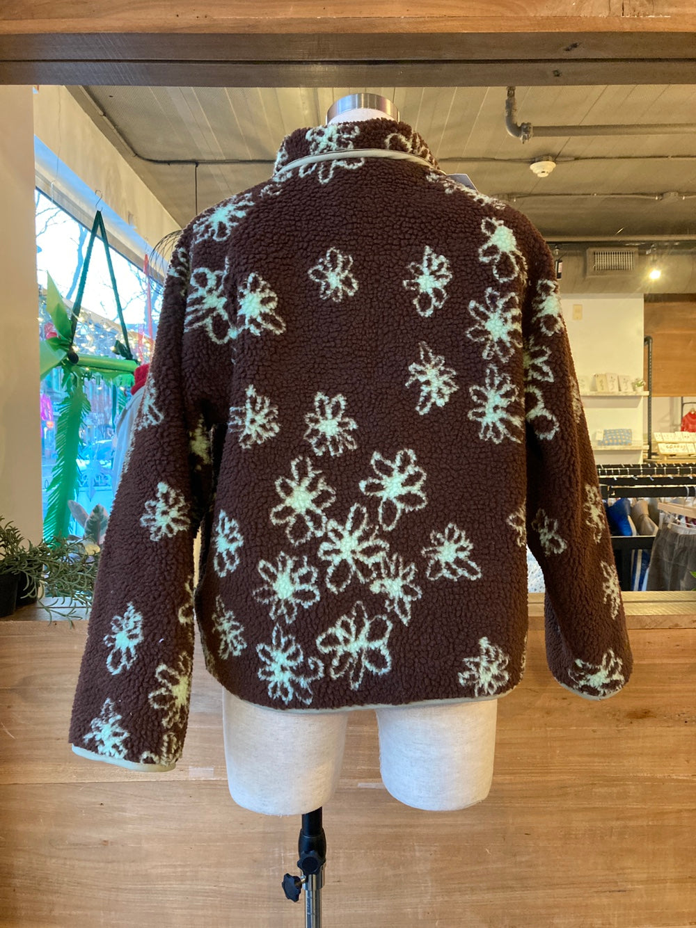Reversible Floral Pattern Sherpa Jacket