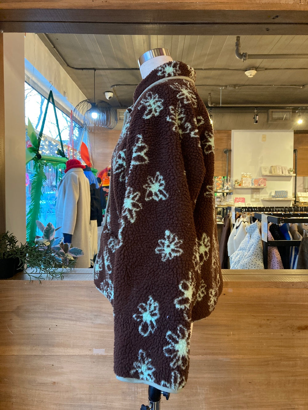Reversible Floral Pattern Sherpa Jacket