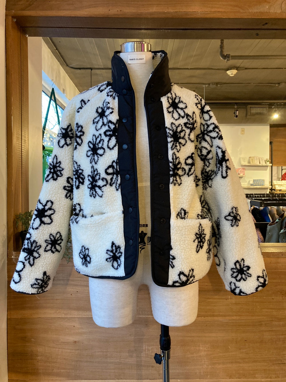 Reversible Floral Pattern Sherpa Jacket