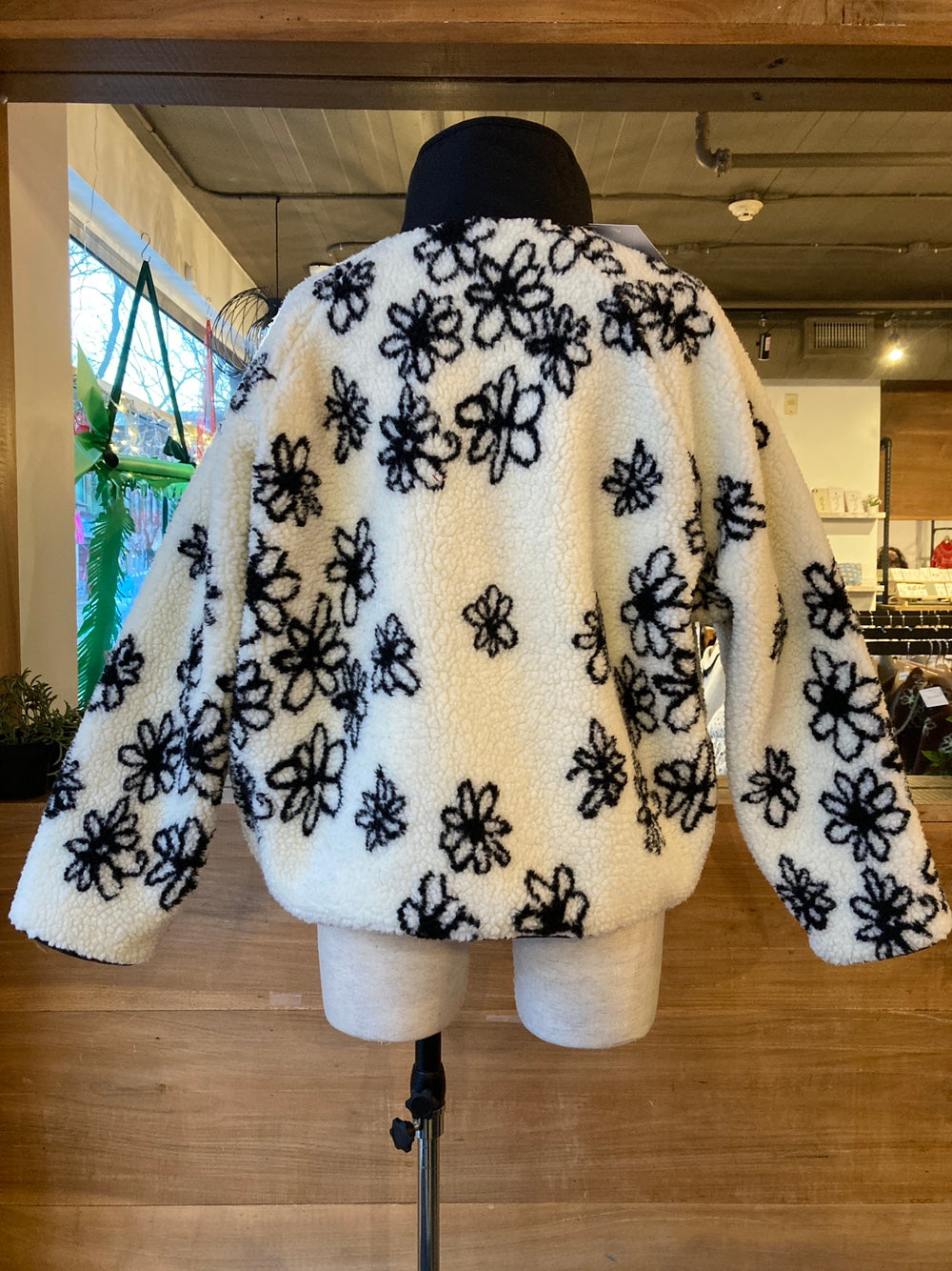 Reversible Floral Pattern Sherpa Jacket