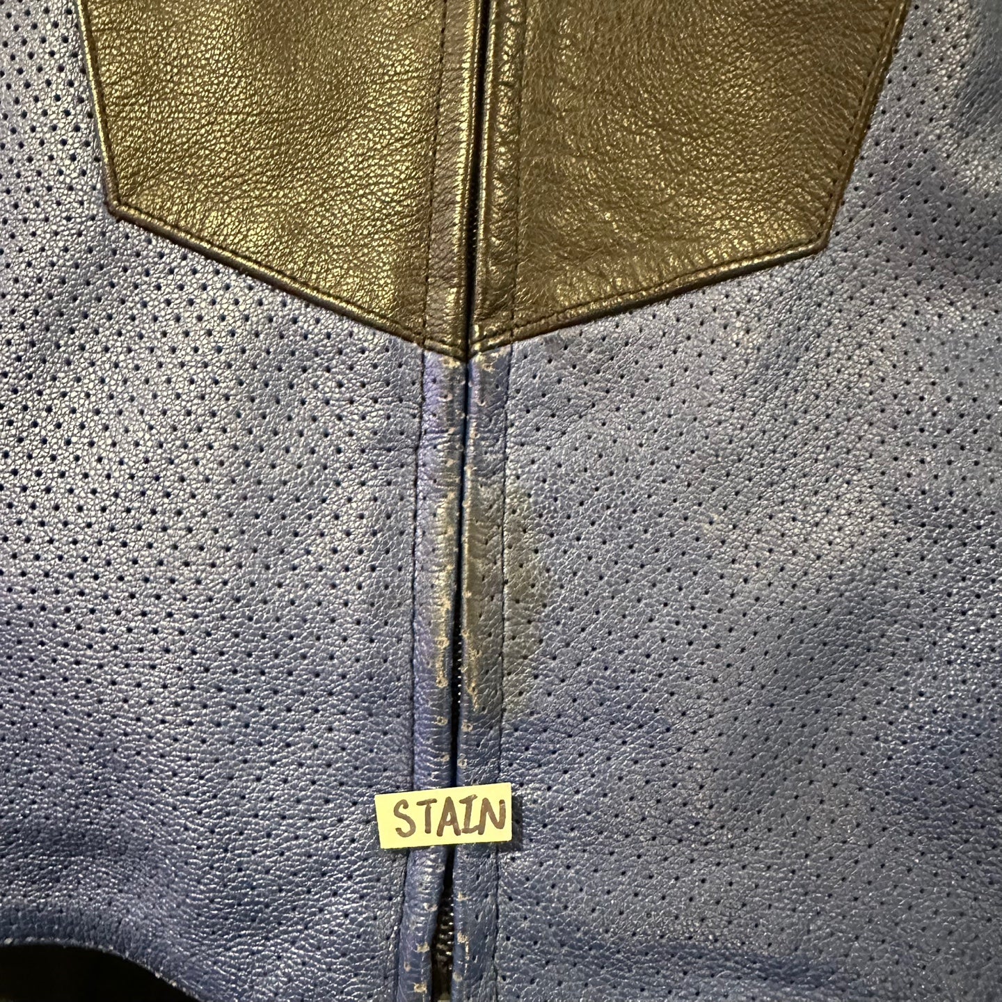 Vintage Shift Blue Black and White Leather Padded Biker Jacket