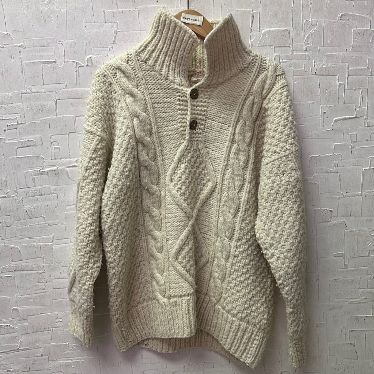 Vintage Hand Made Chunky Cream Turtle Neck Sweater with Buttons