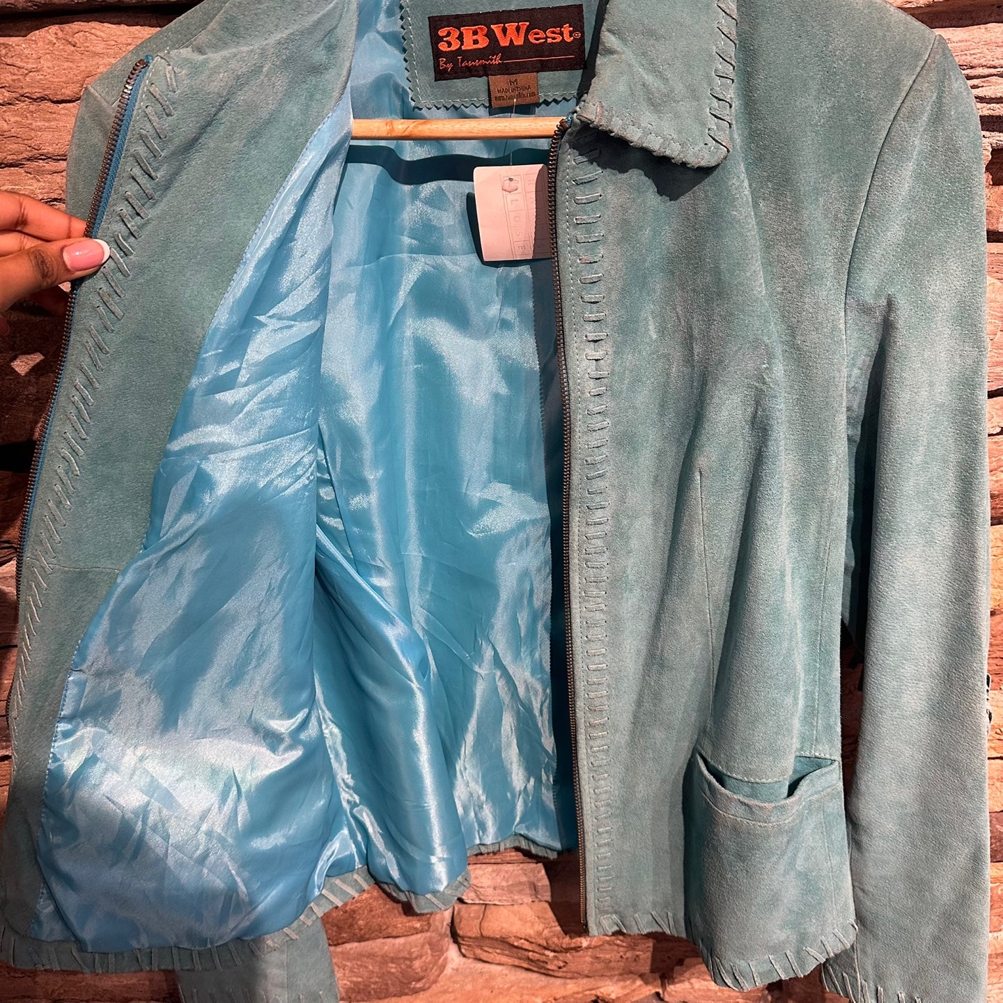 Vintage 3B West Teal Fringe Leather Jacket
