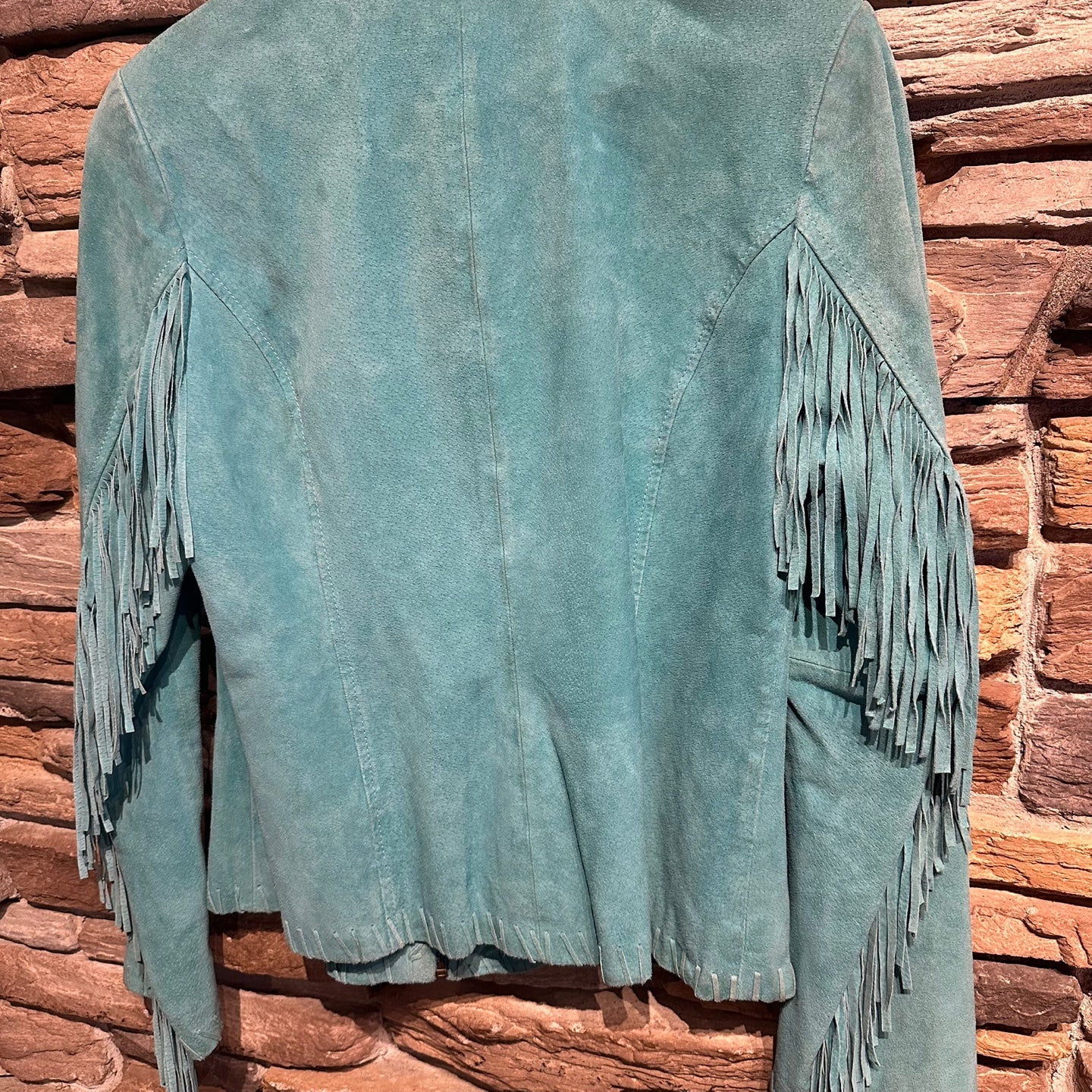 Vintage 3B West Teal Fringe Leather Jacket
