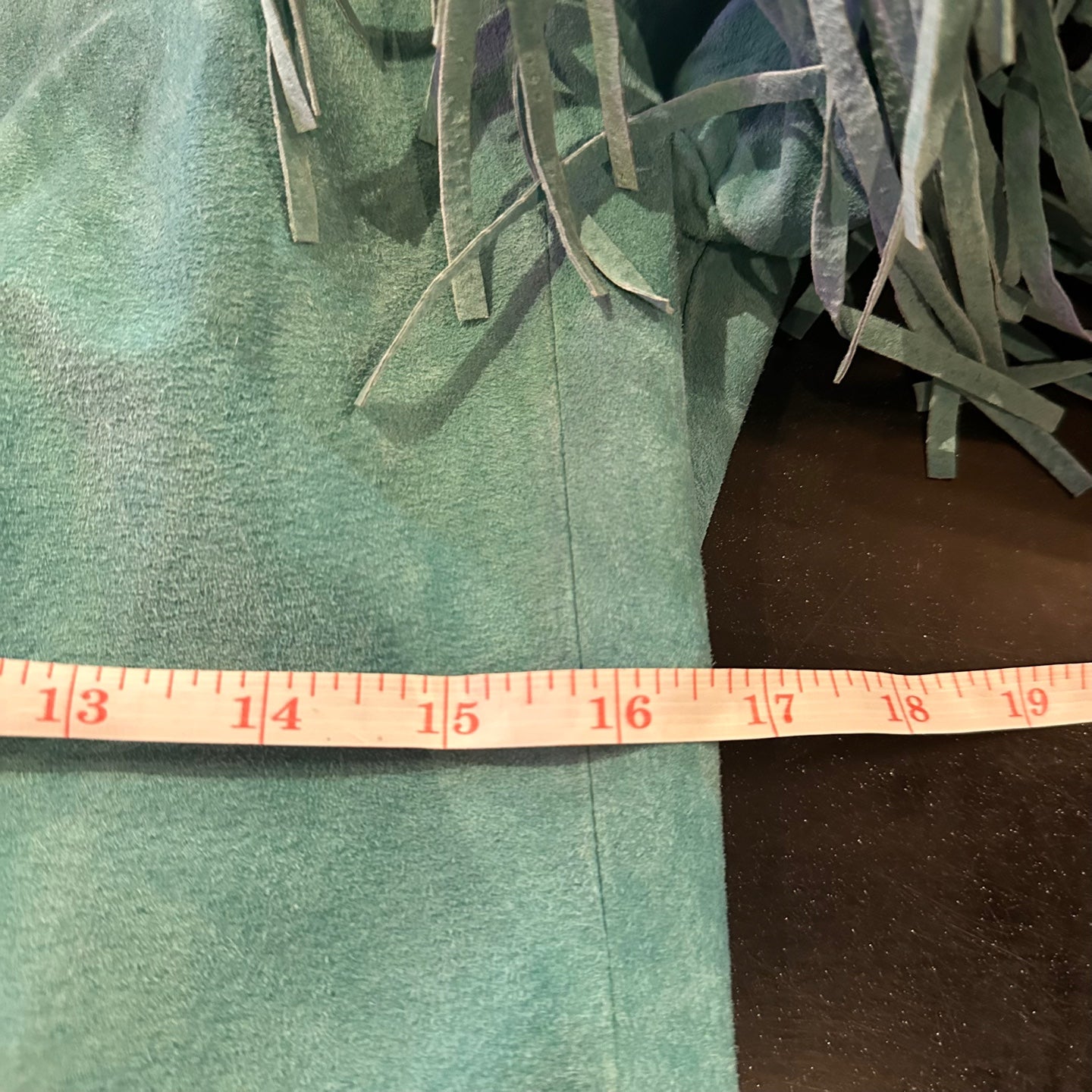 Vintage 3B West Teal Fringe Leather Jacket