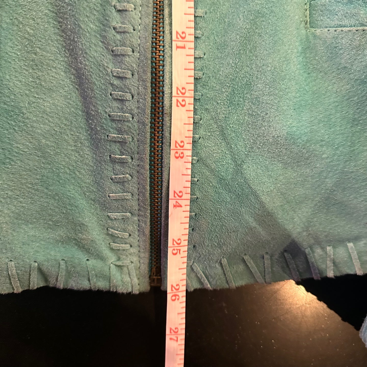 Vintage 3B West Teal Fringe Leather Jacket