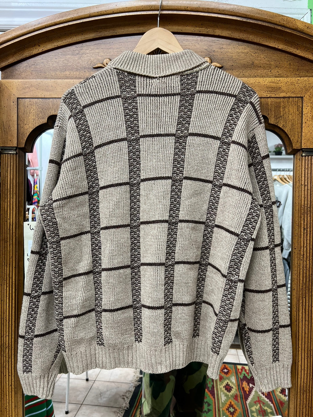 Vintage Tundra Striped Wooden Buttoned Knit Cardigan Sweater