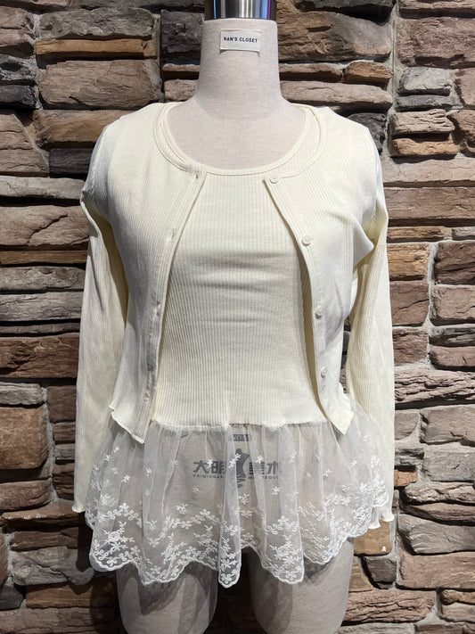 Sheer Peplum Tank Top and Cardigan Set