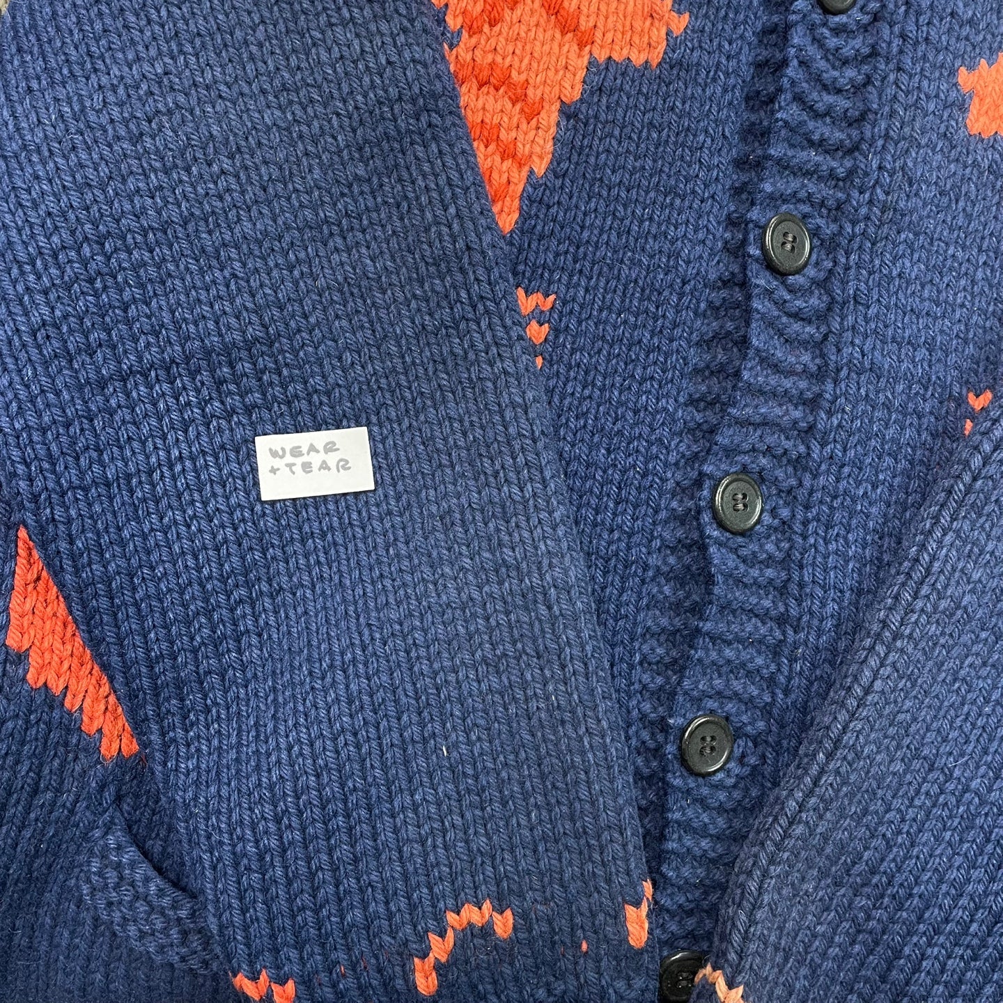 Vintage Oversized Heavy Knit Blue Cardigan with Lobsters