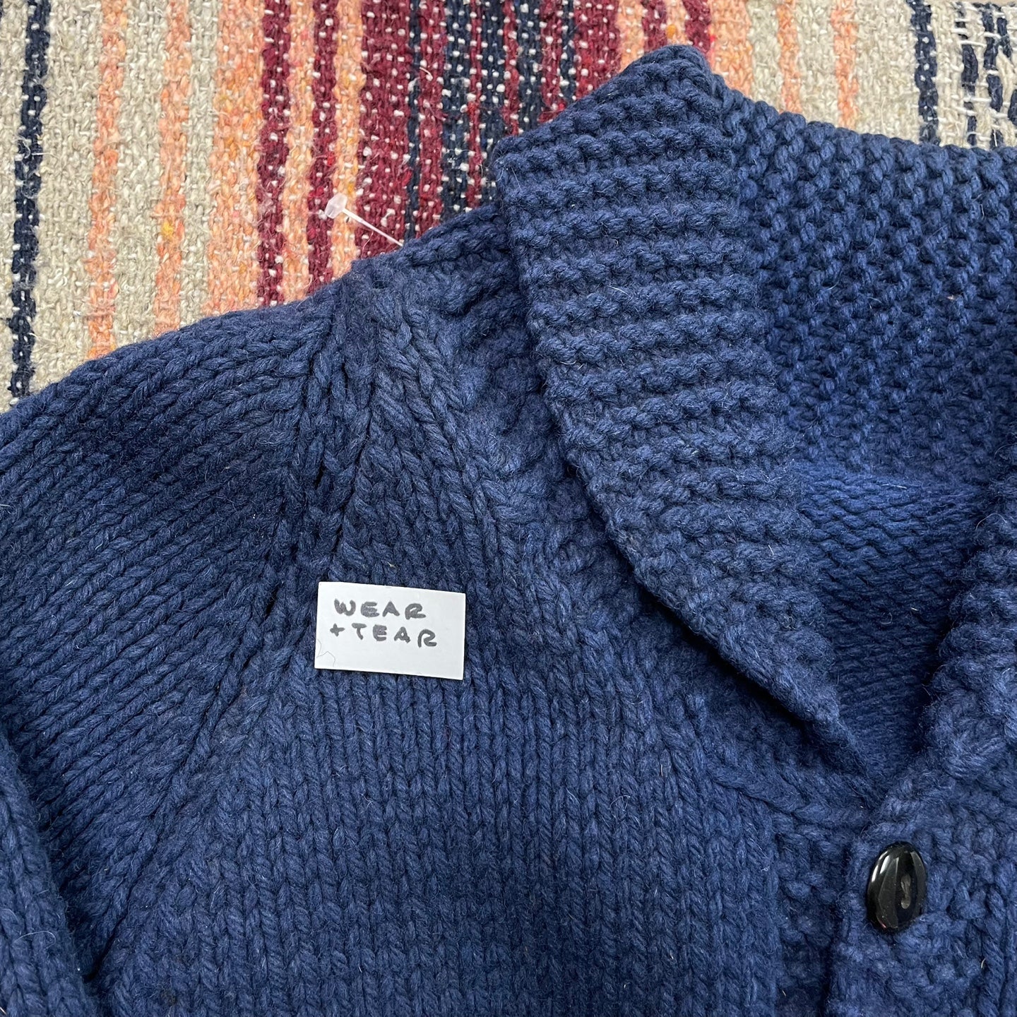 Vintage Oversized Heavy Knit Blue Cardigan with Lobsters
