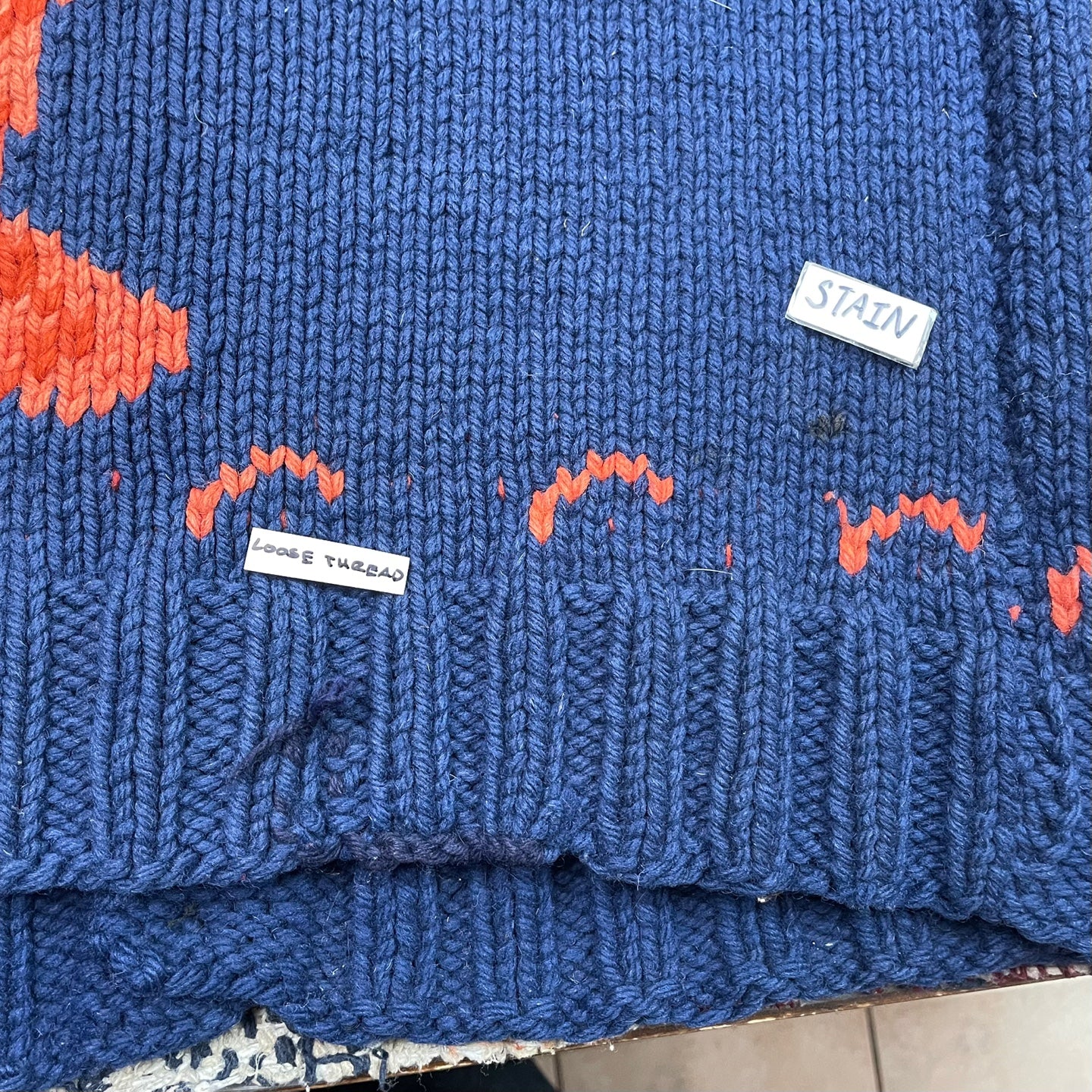 Vintage Oversized Heavy Knit Blue Cardigan with Lobsters