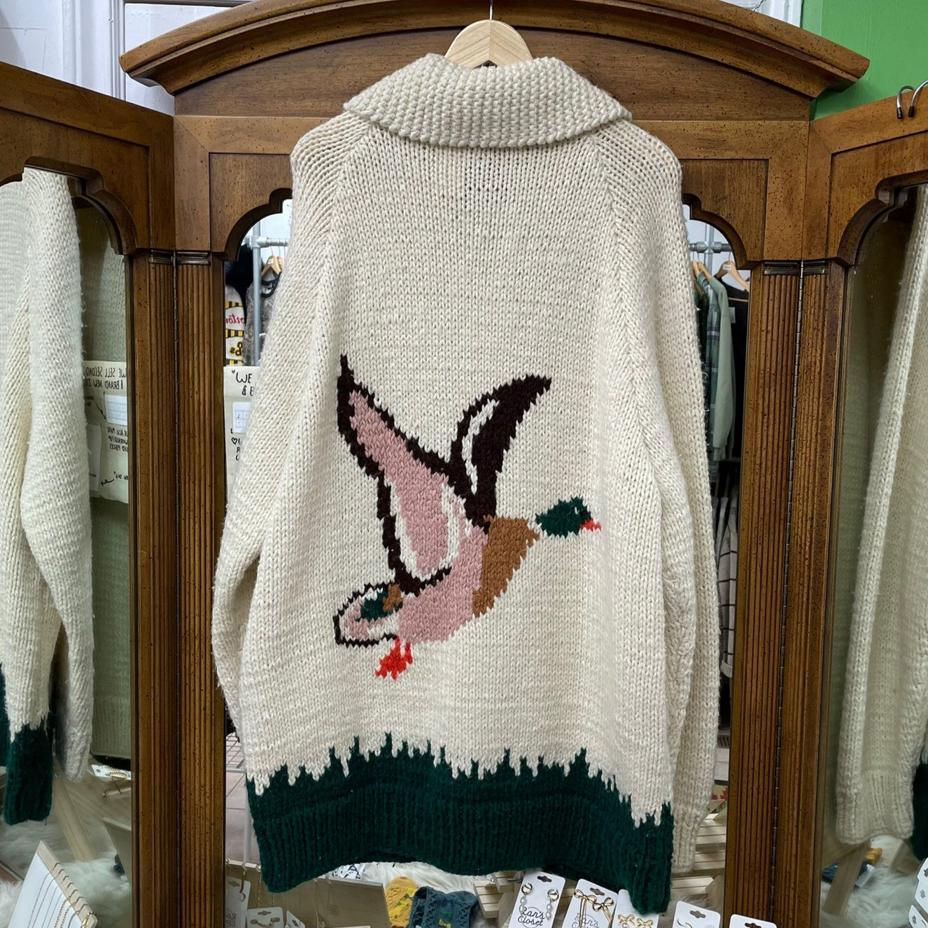Vintage Zip Up Knit Sweater with Ducks