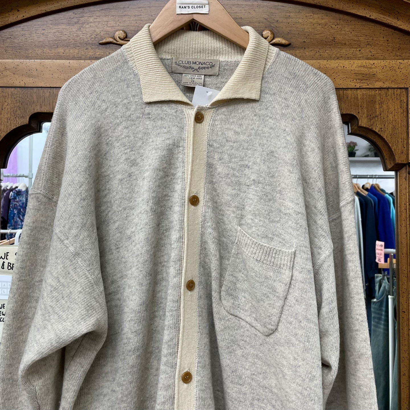 Vintage Club Monaco Virgin Wool Button Down Cardigan