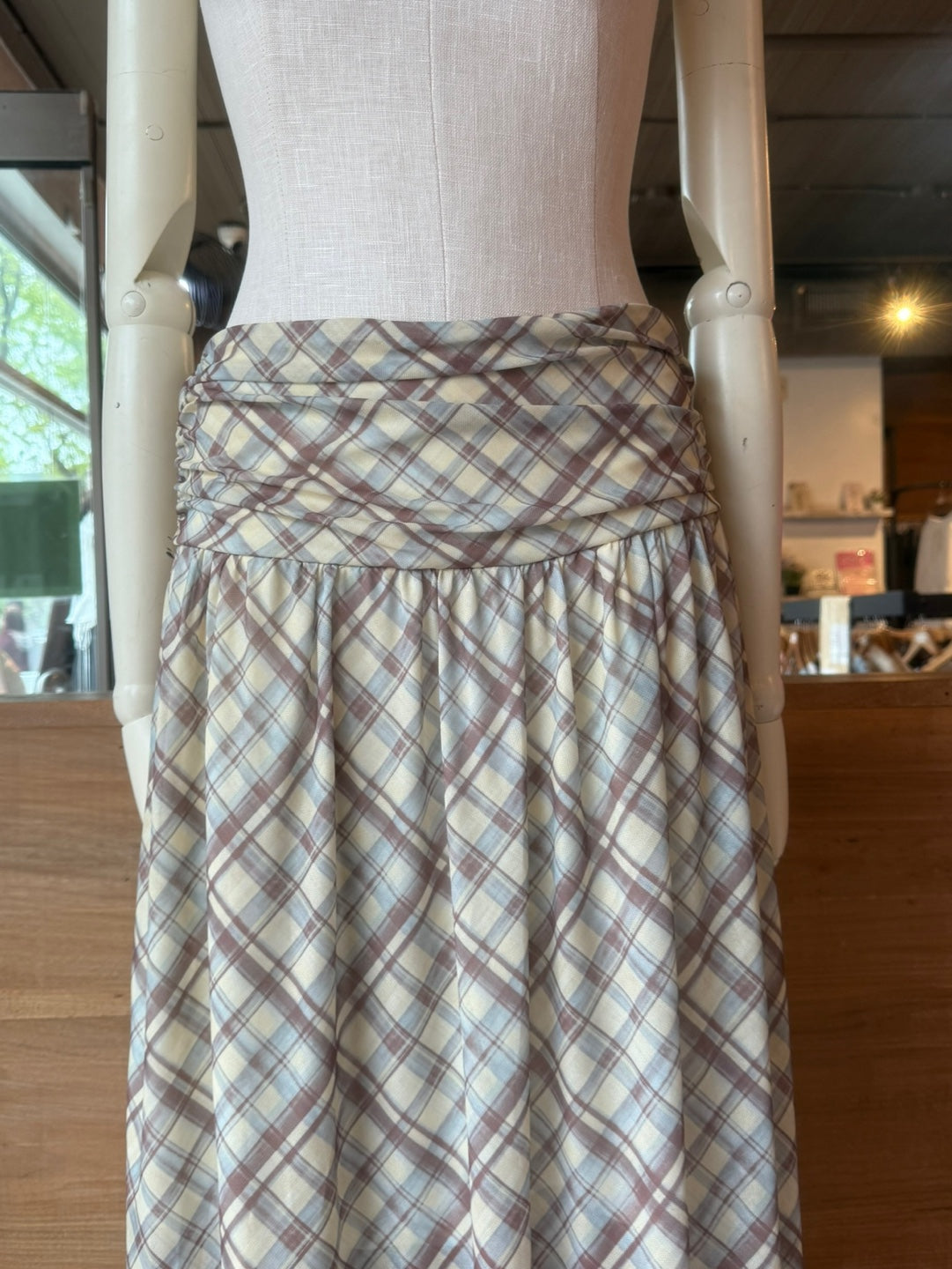 Rouched Plaid Skirt