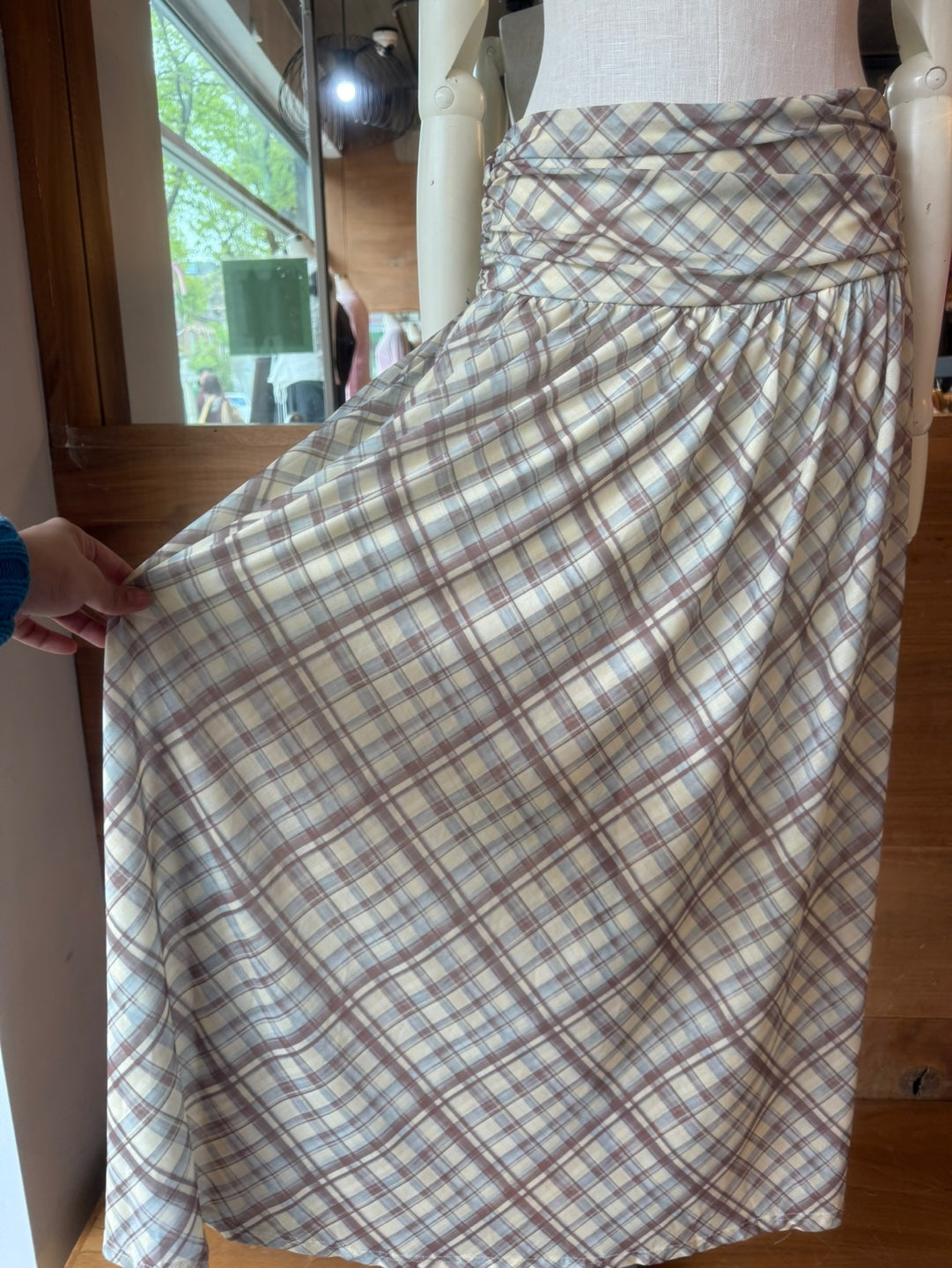 Rouched Plaid Skirt