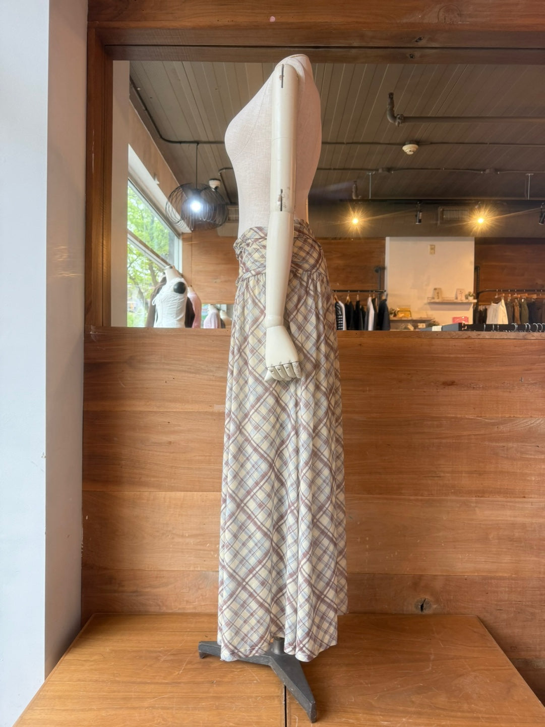 Rouched Plaid Skirt