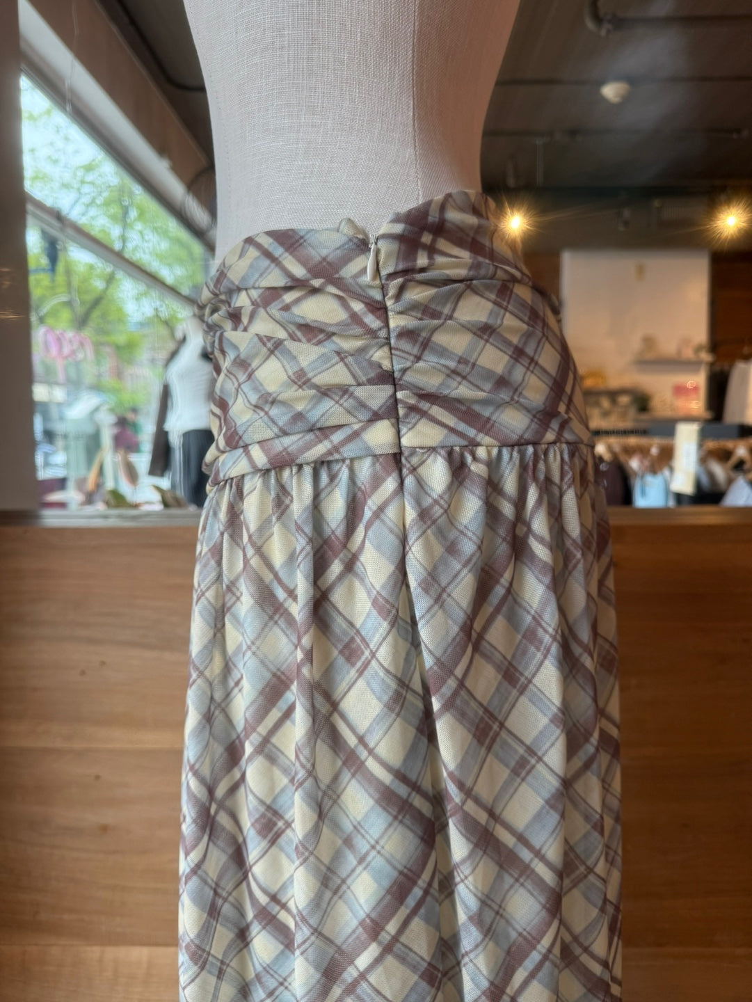 Rouched Plaid Skirt