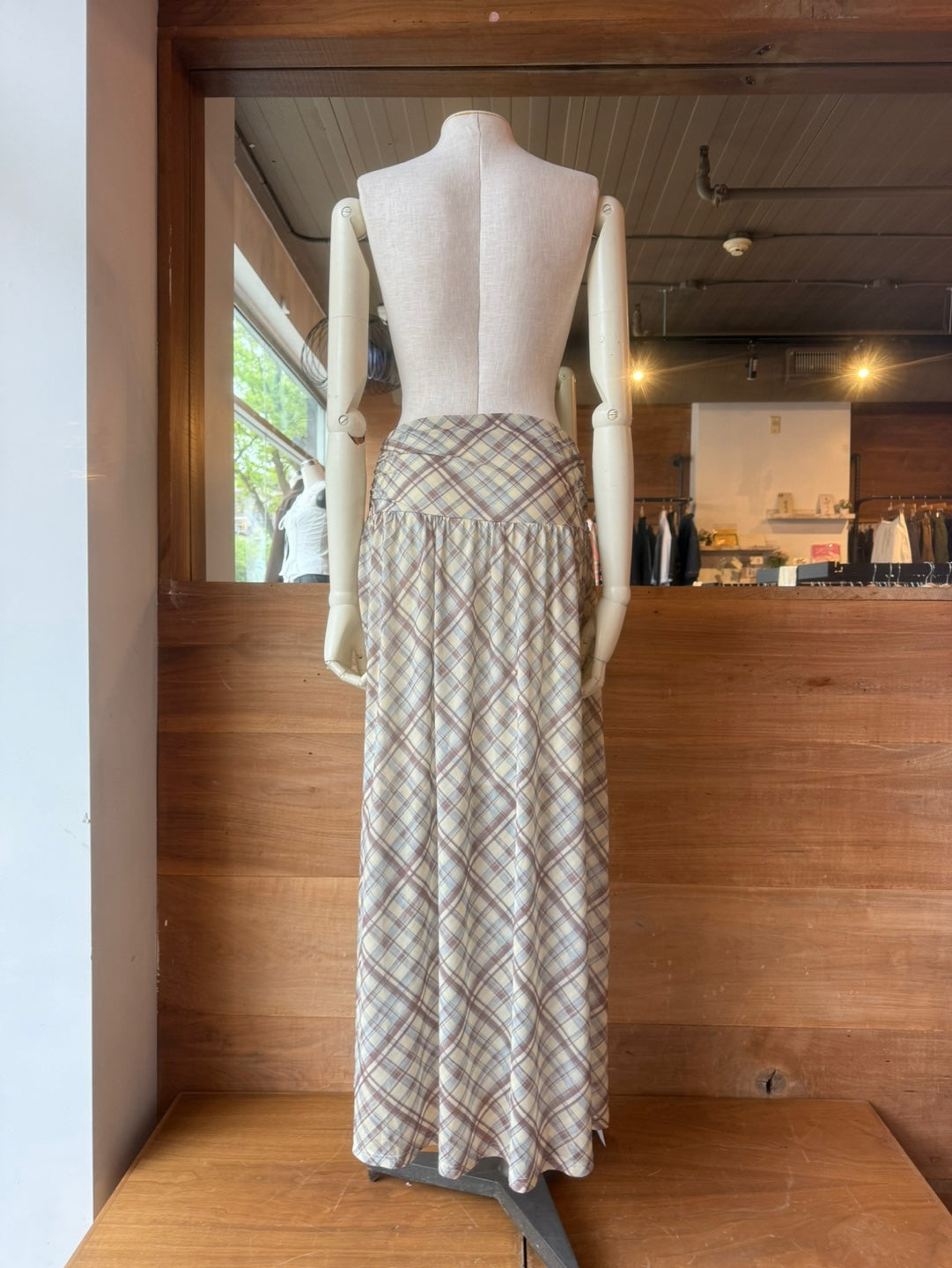 Rouched Plaid Skirt