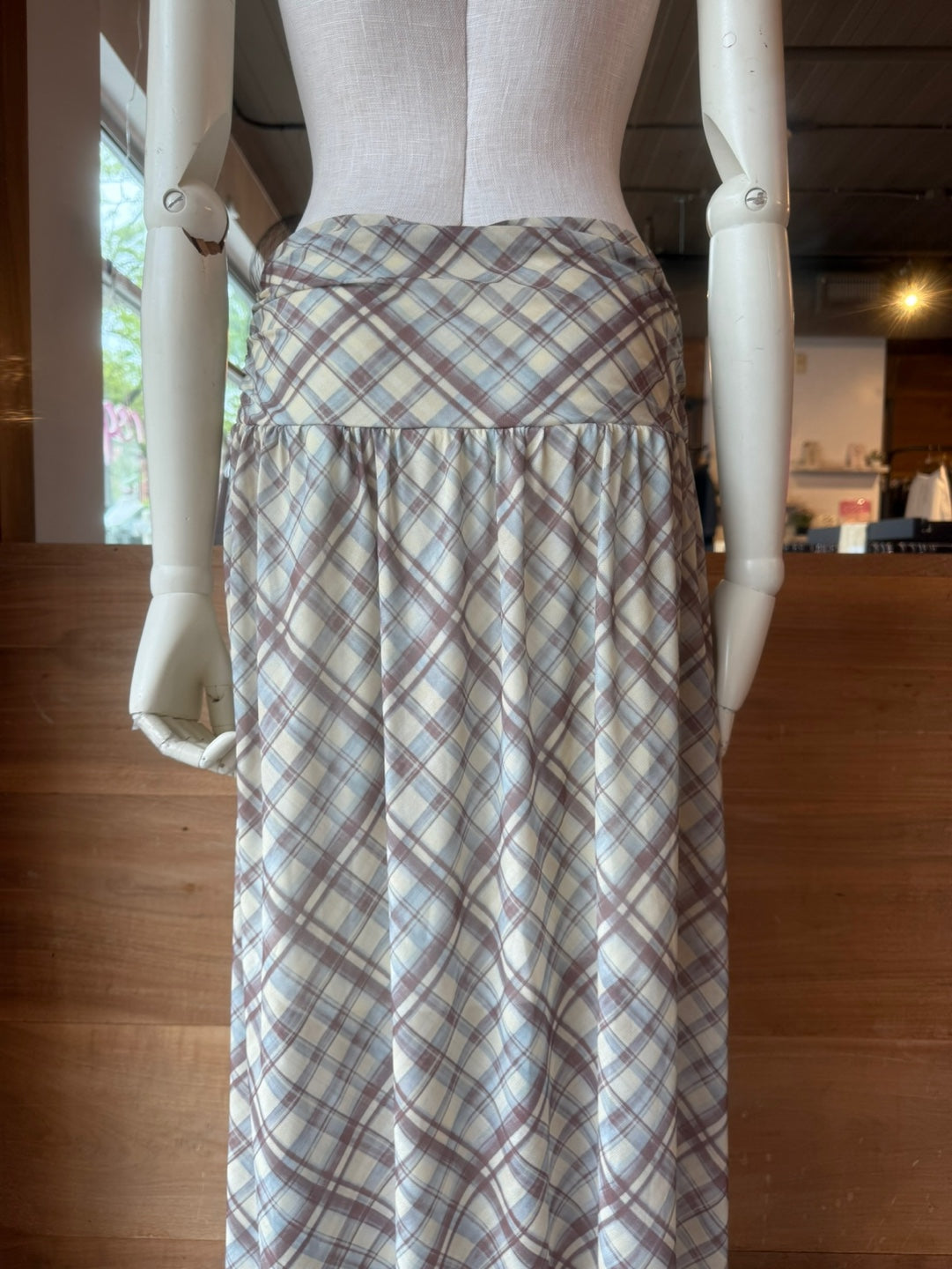 Rouched Plaid Skirt