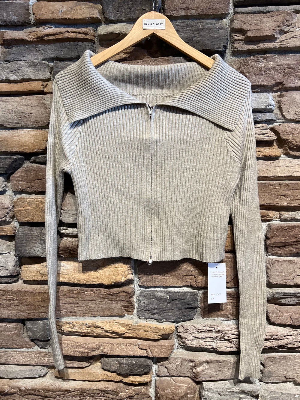 Double Zipper Folded Collar Cardigan