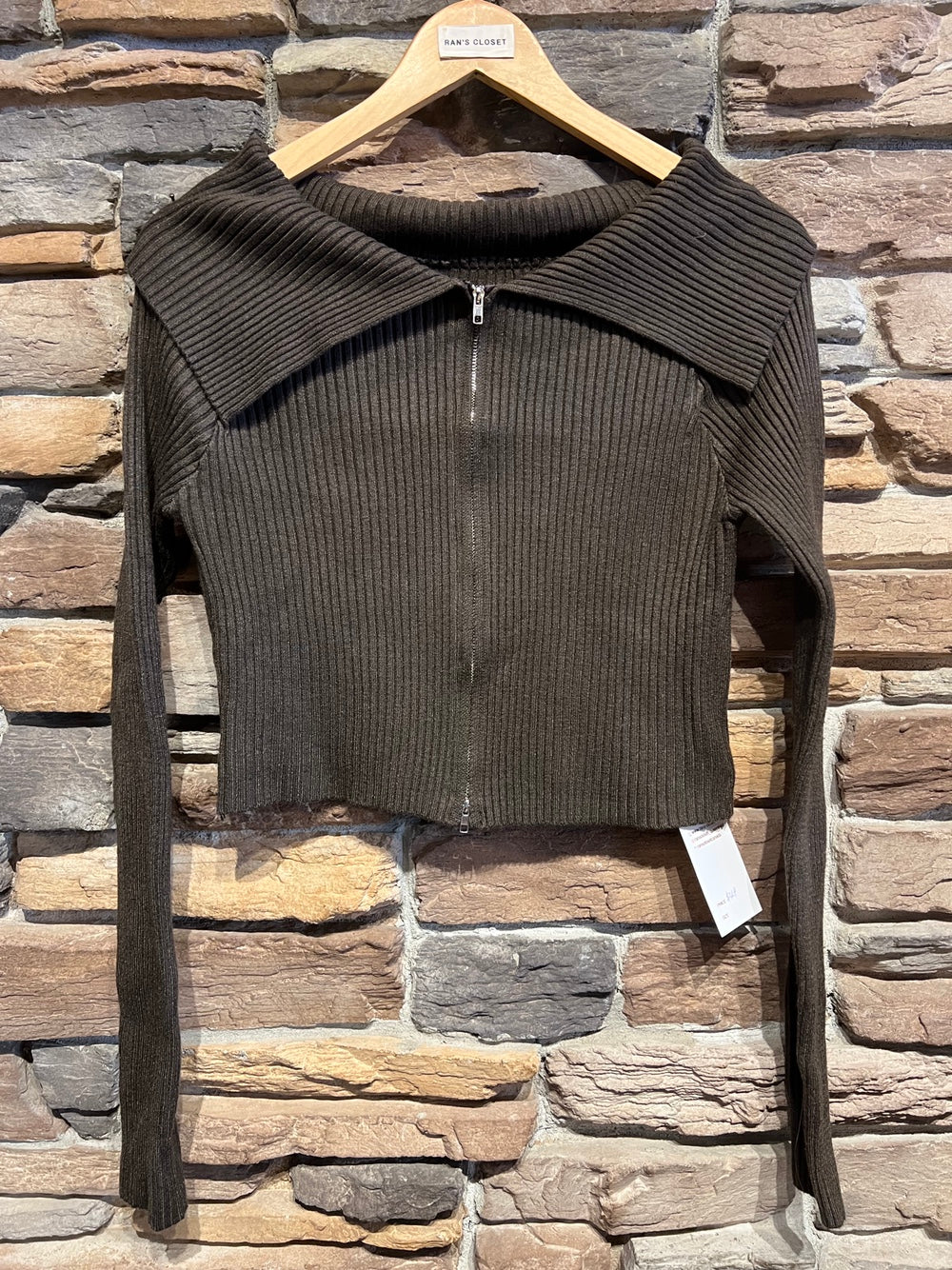 Double Zipper Folded Collar Cardigan