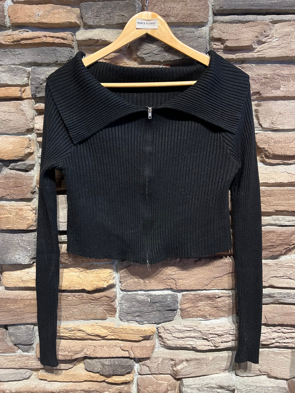 Double Zipper Folded Collar Cardigan