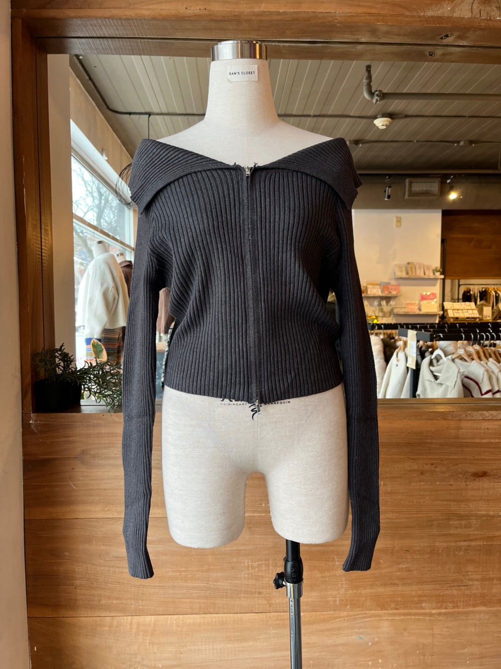 Double Zipper Folded Collar Cardigan