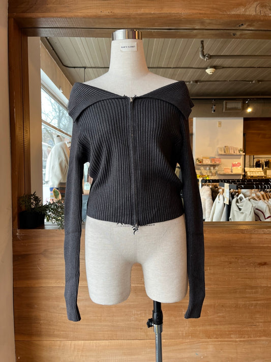 Double Zipper Folded Collar Cardigan