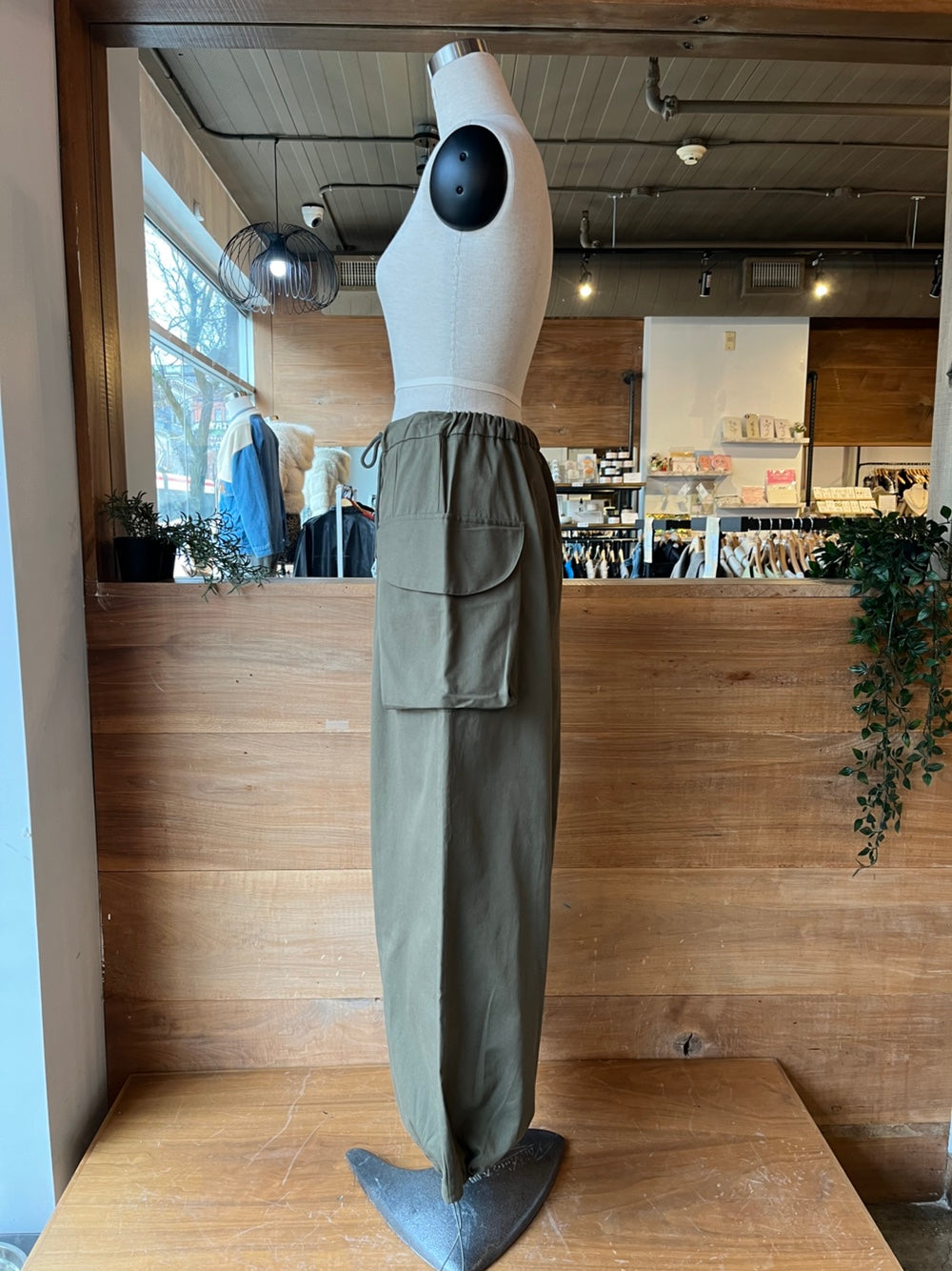 Drawstring Waist Khaki Cargo Pants